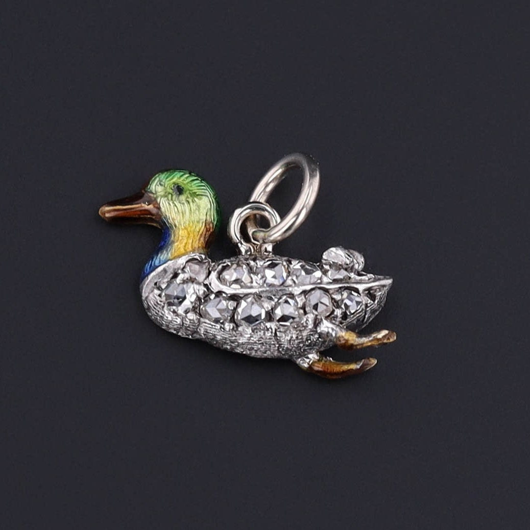Diamond & Enamel Duck Charm | Antique Duck Charm 