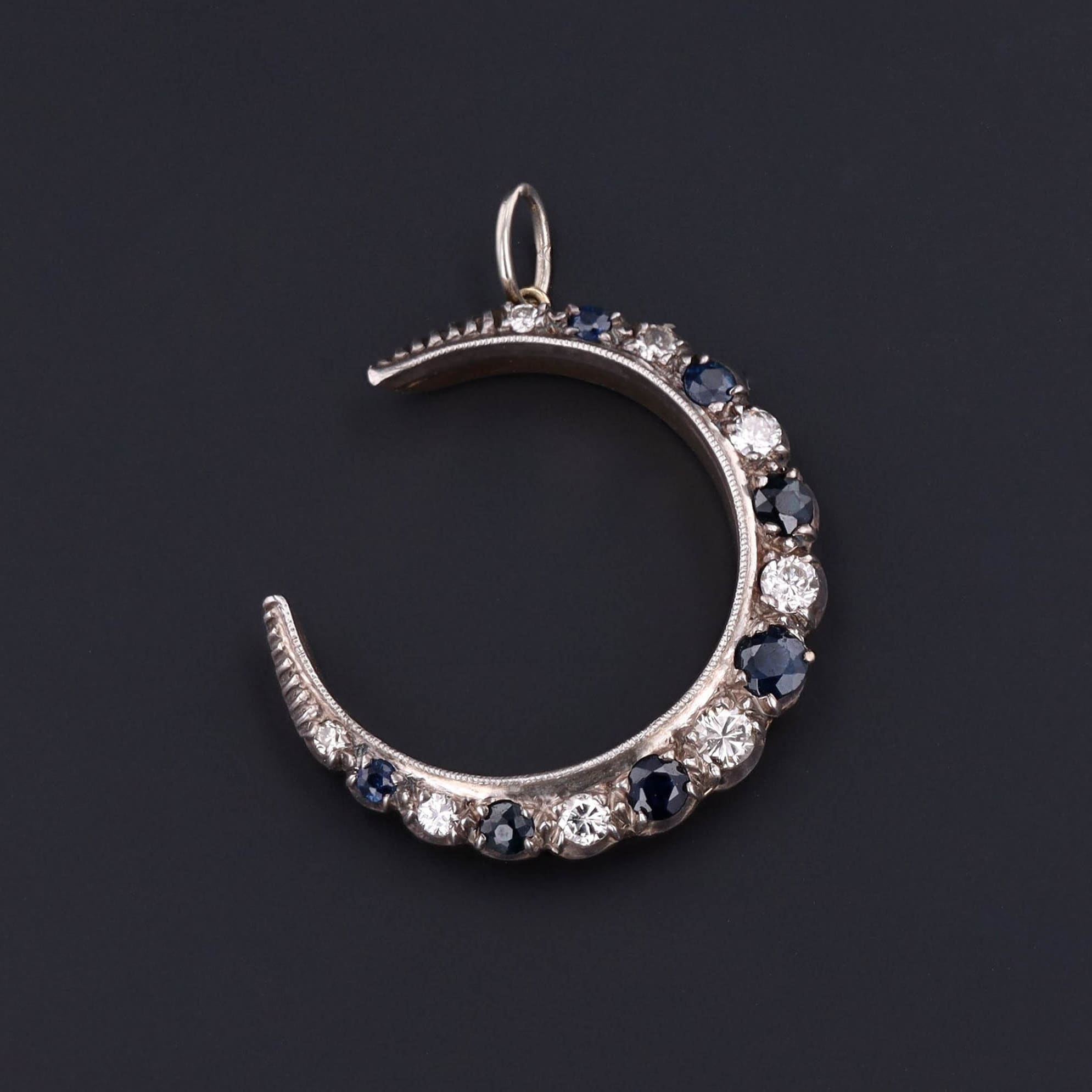 Crescent Pendant | 14k Gold Diamond & Sapphire Crescent Pendant 