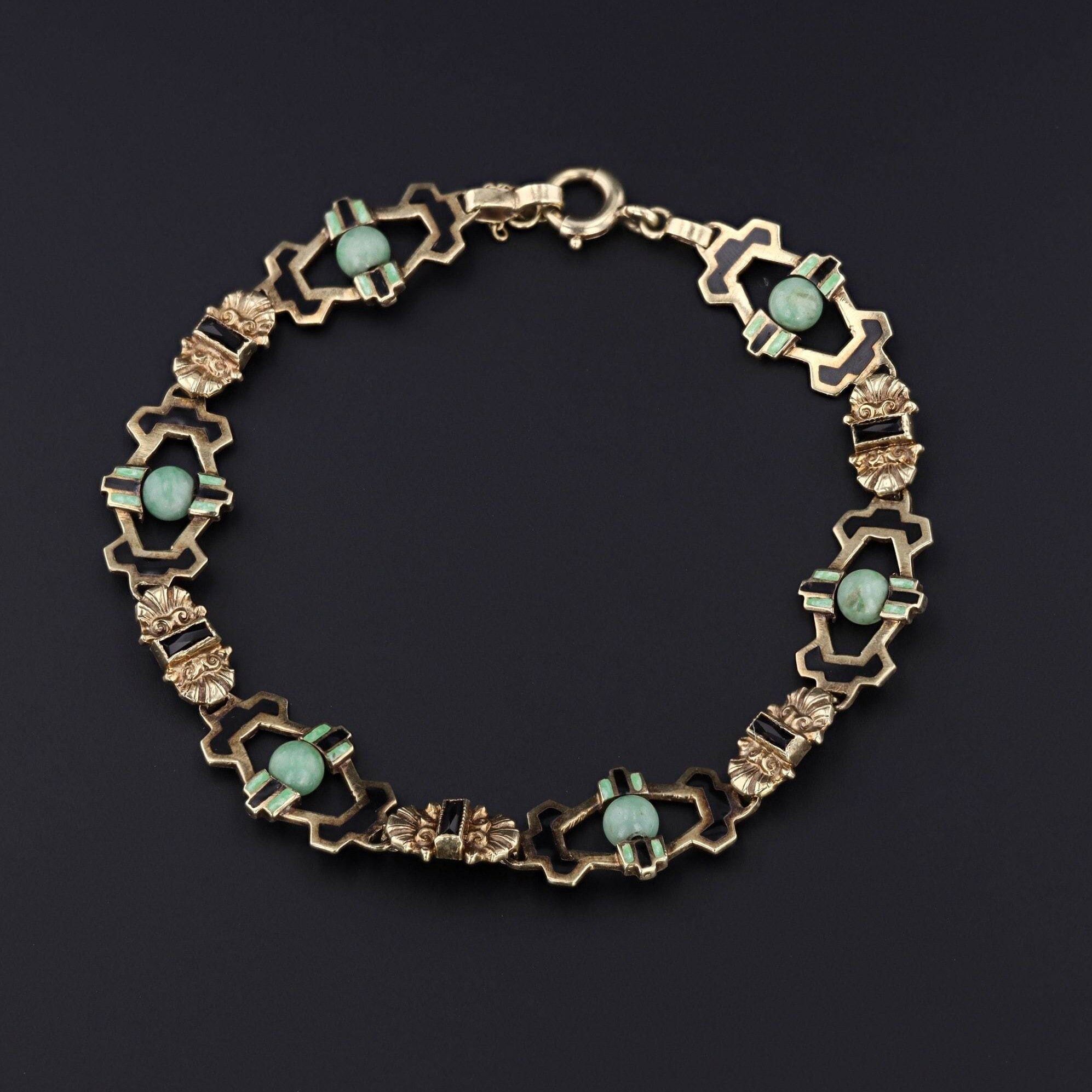 Jade & Enamel Bracelet | 14k Gold Jade Bracelet 