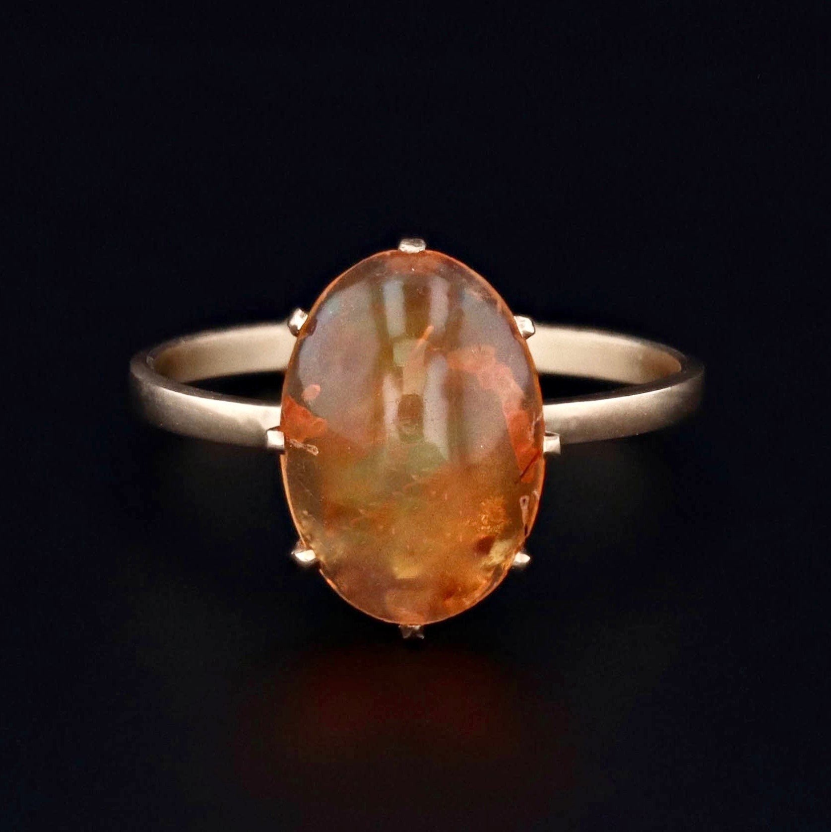 Fire Opal Ring | Antique Pin Conversion Ring 