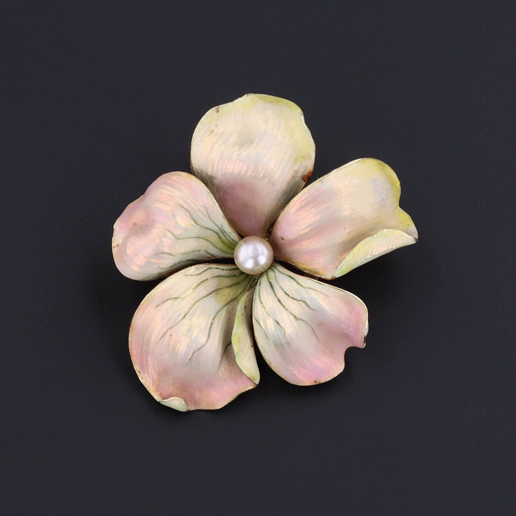 Antique Pink Flower Brooch or Pendant | Antique Enamel Flower 
