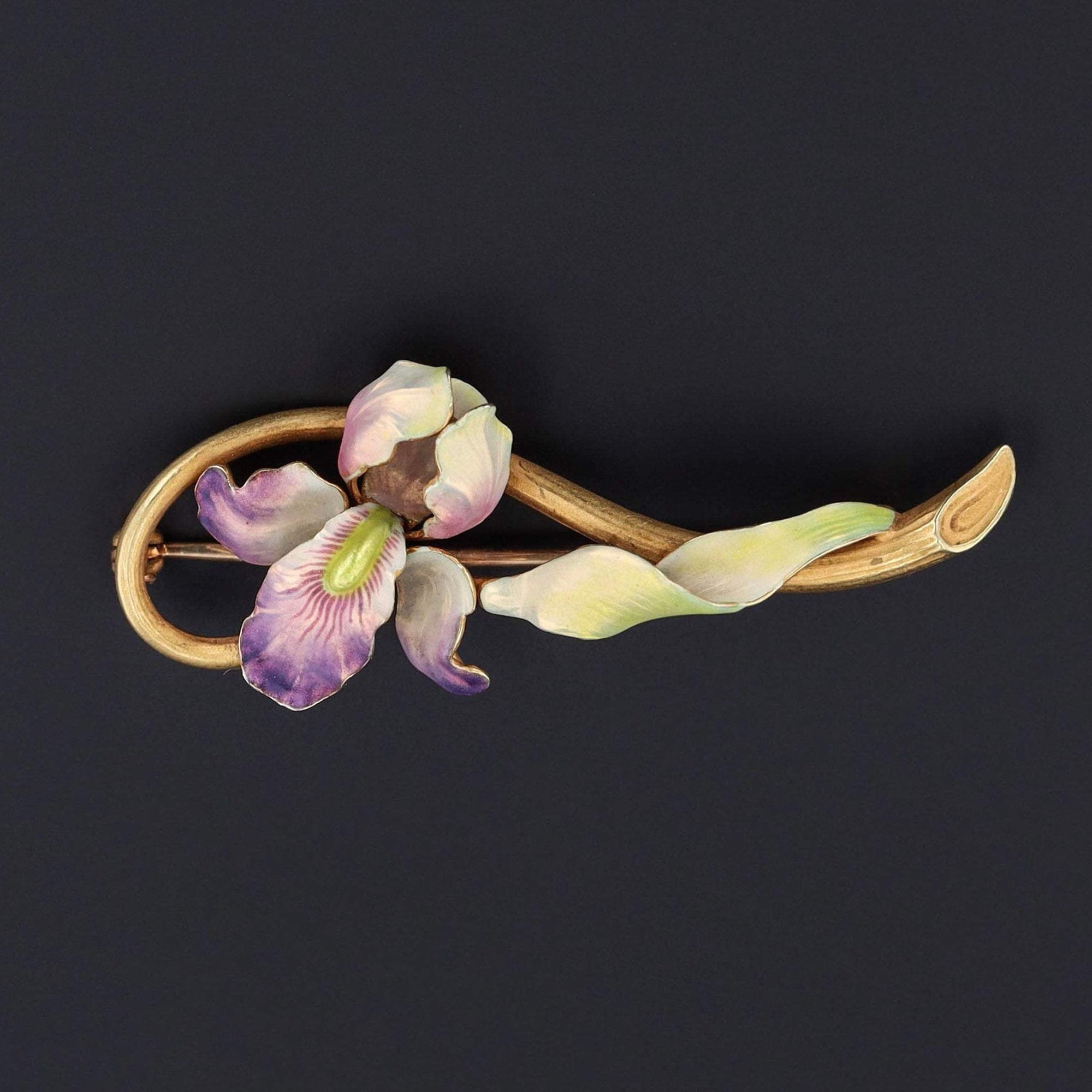 Orchid Pin | Antique Enamel Flower Pin 