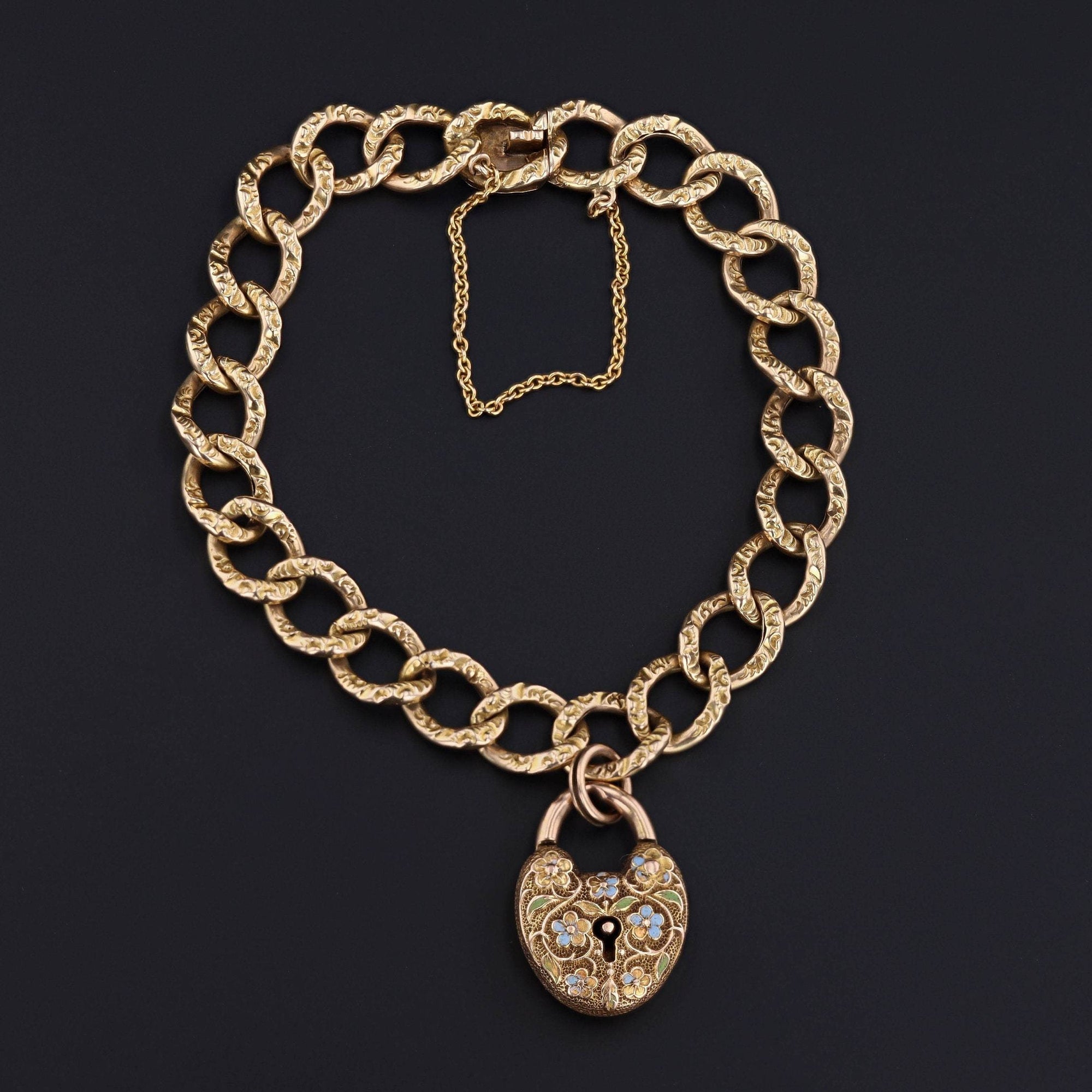 Antique Gold Padlock Bracelet | Antique Charm Bracelet 