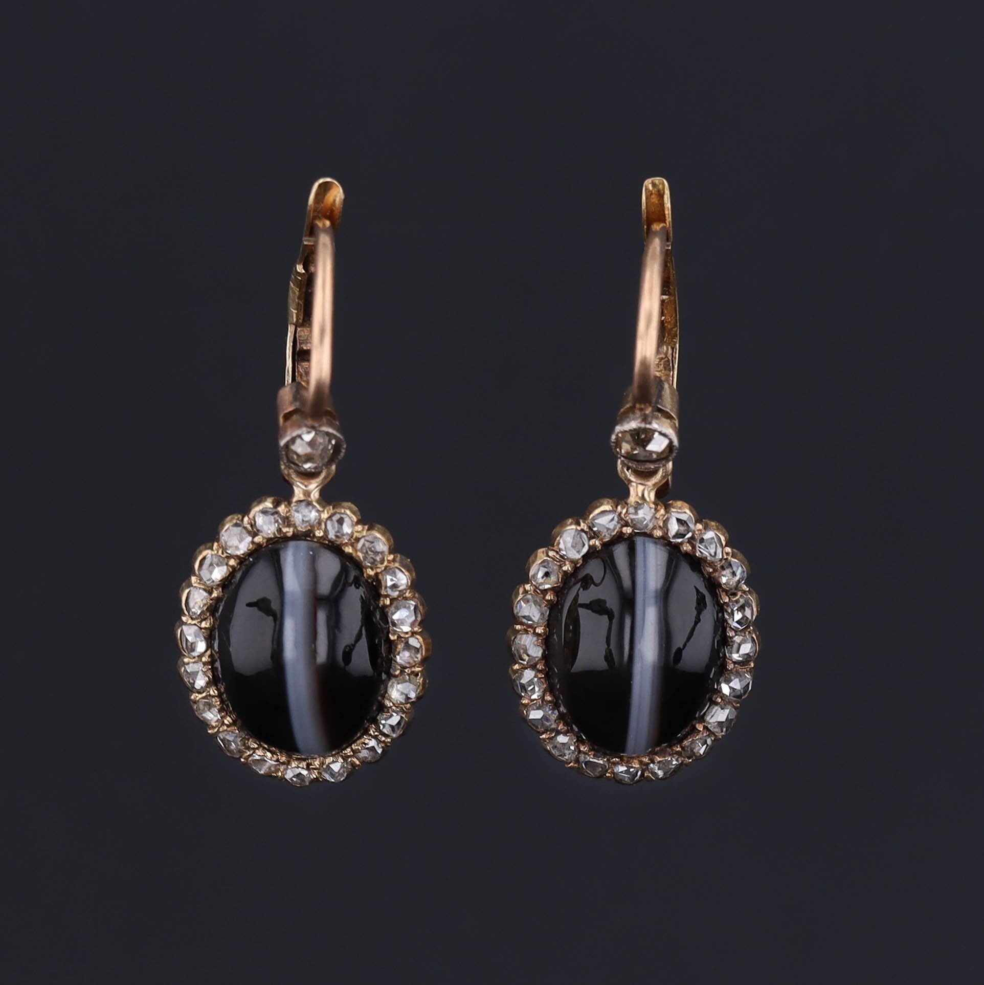 Diamond & Banded Agate Earrings | Antique Agate Earrings 