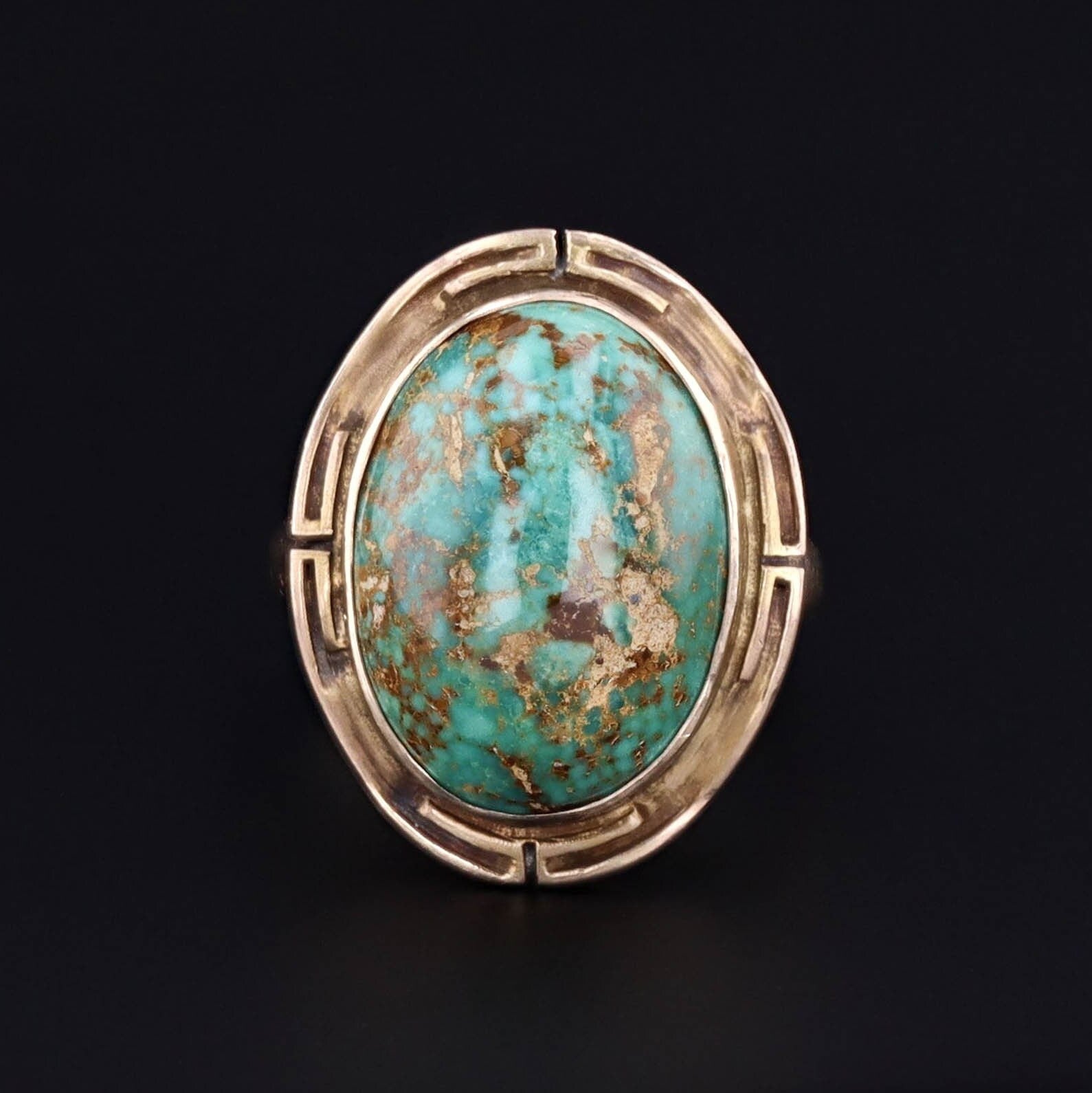 14k Gold Turquoise Ring | Vintage Turquoise Statement Ring 