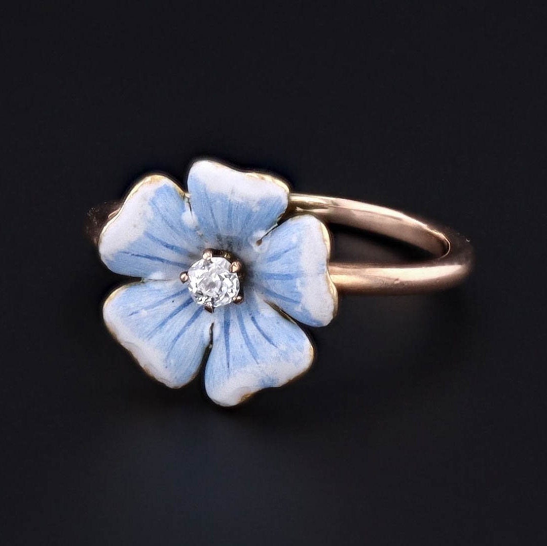 Vintage Blue Enamel Flower Ring. Upcycled Vintage Statement Ring. Blue