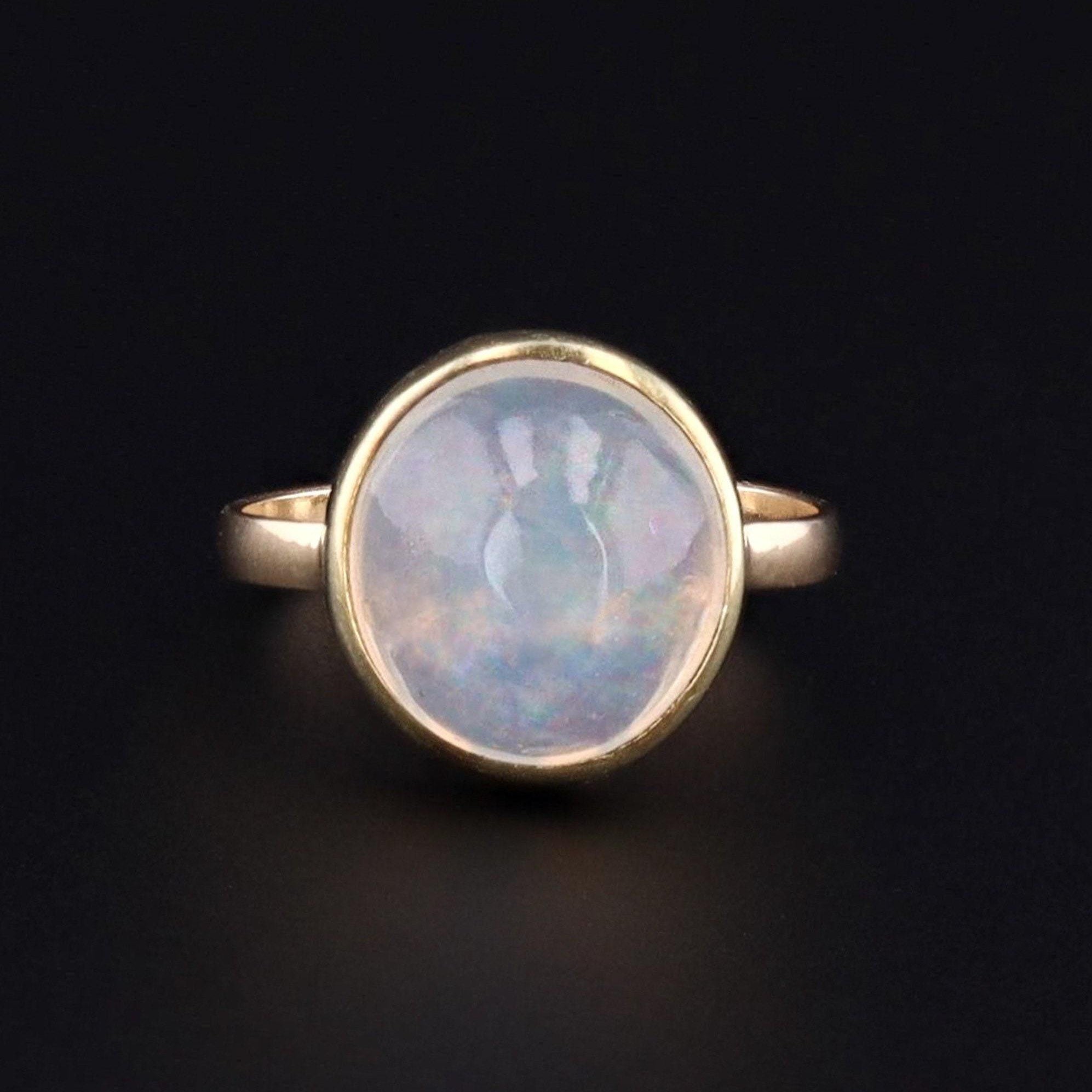 Antique Opal Ring | Jelly Opal Cabochon Ring 