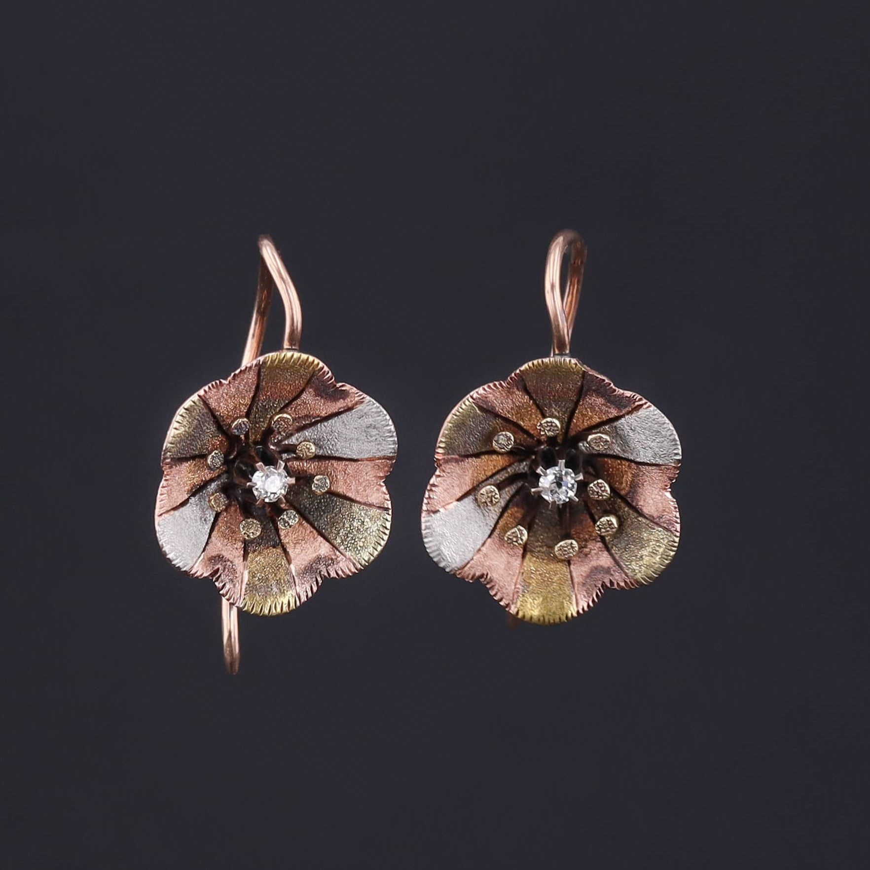 14K Gold Flower Earrings | Vintage Diamond Flower Earrings 