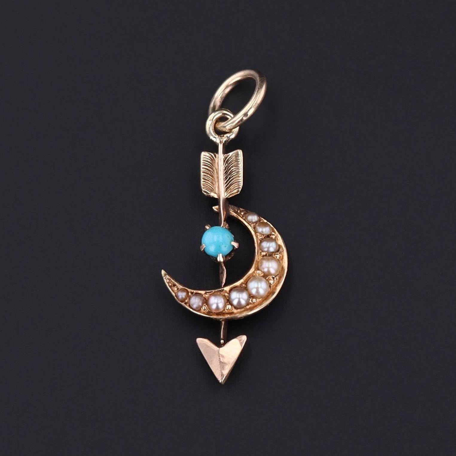 Crescent and Arrow Charm | Turquoise & Pearl Crescent 