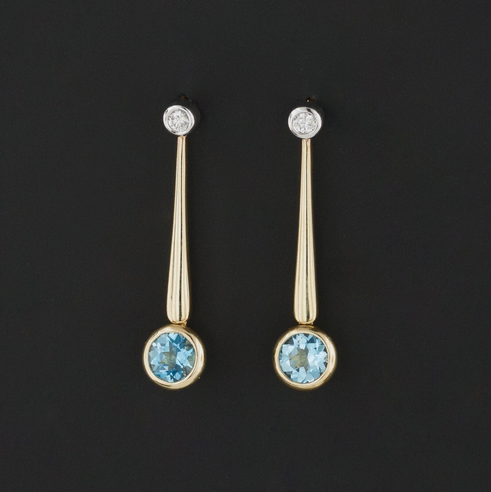 Diamond & Blue Topaz Earrings | Vintage Earrings 