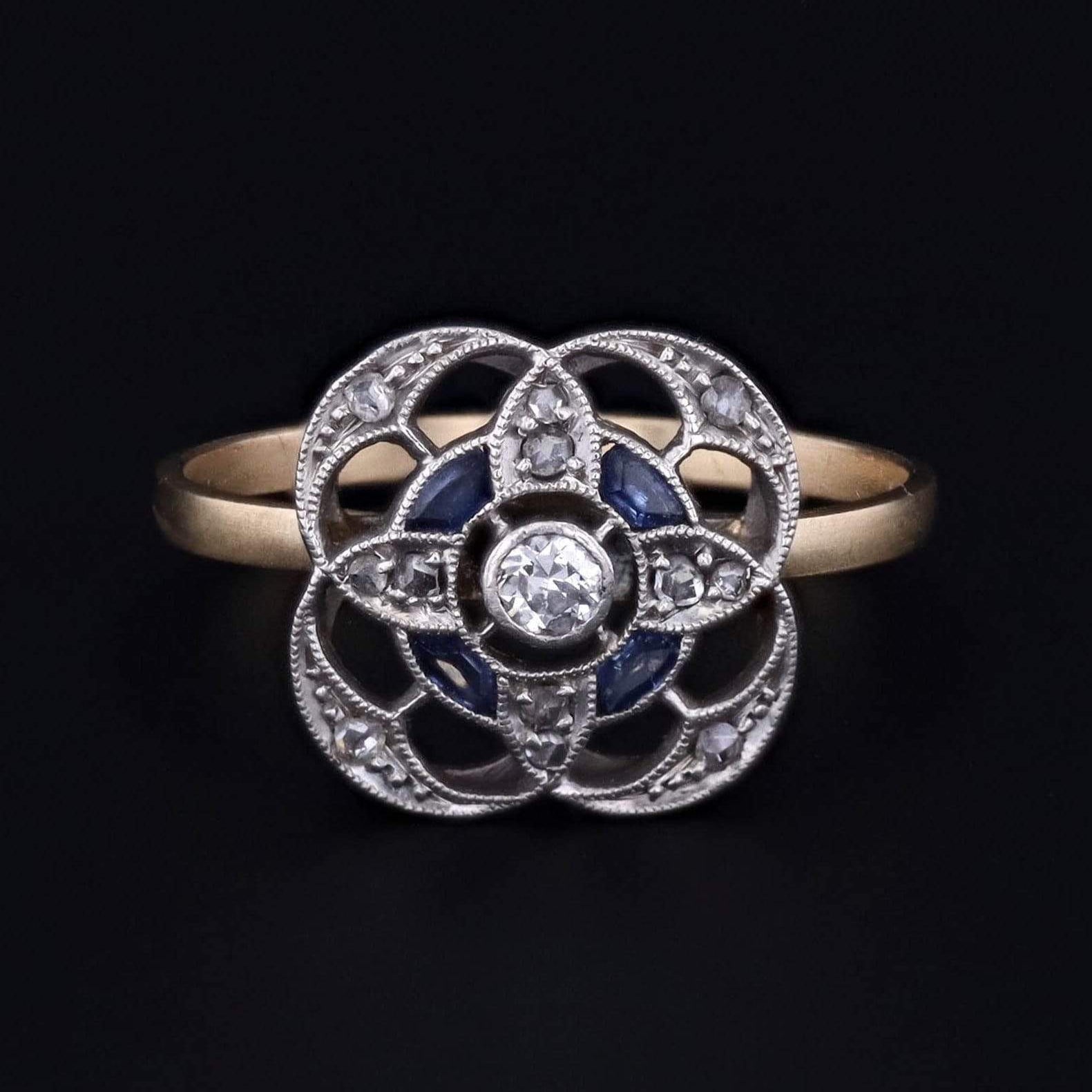 Sapphire & Diamond Ring | Antique Pin Conversion Ring 