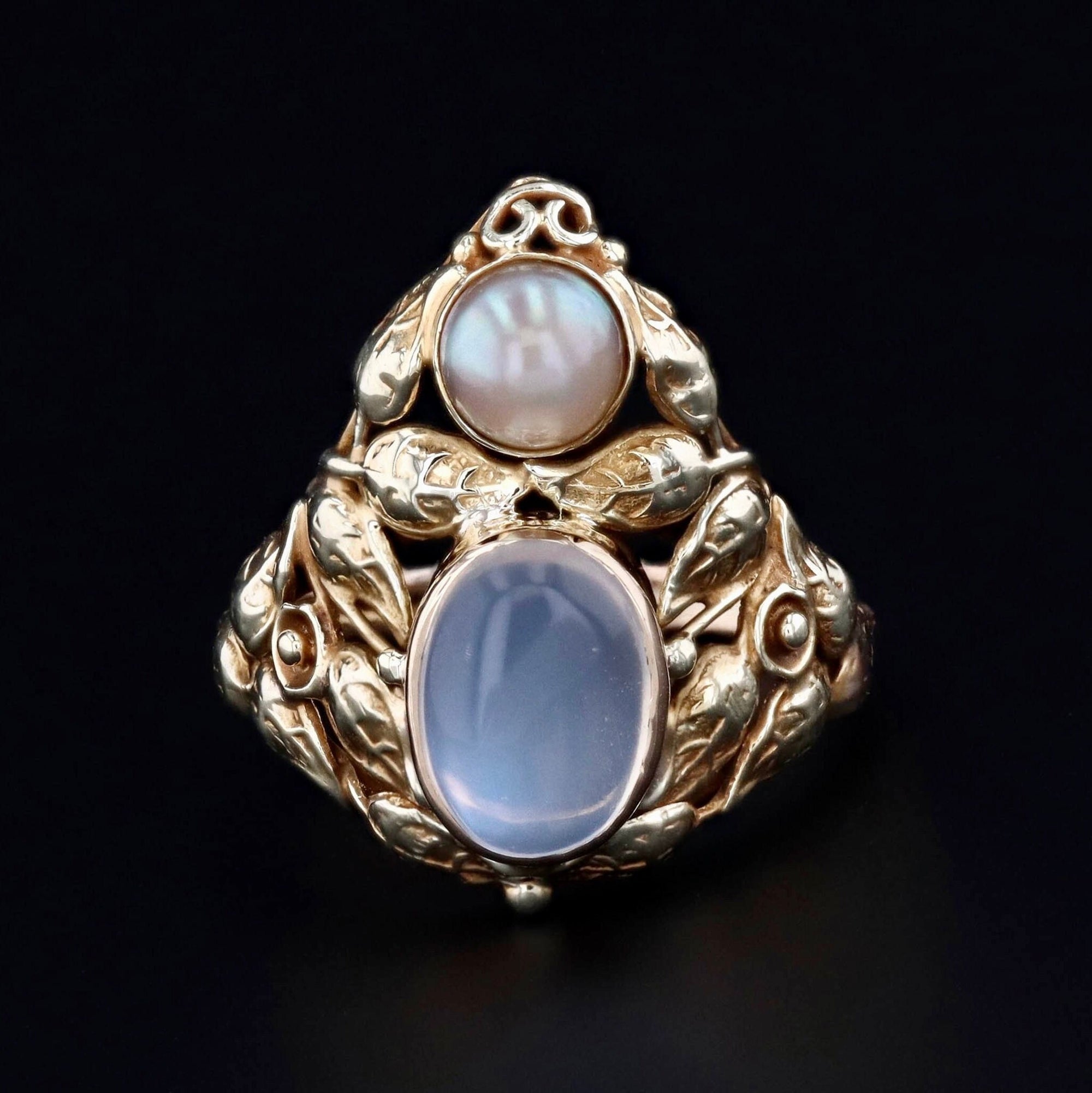 14k Gold Moonstone Ring | Arts & Crafts Ring 