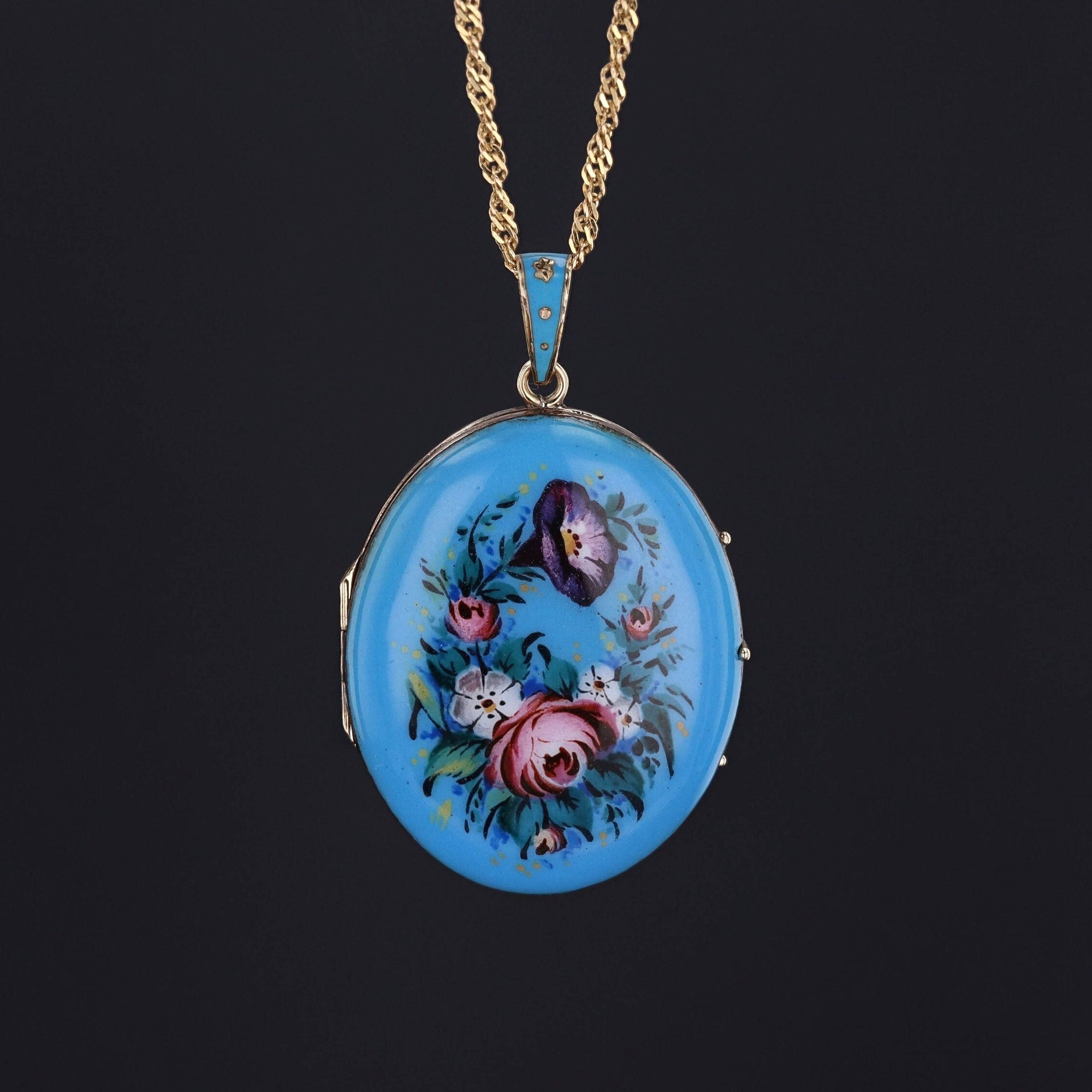 Antique Victorian Locket | Blue Enamel Flower Locket 