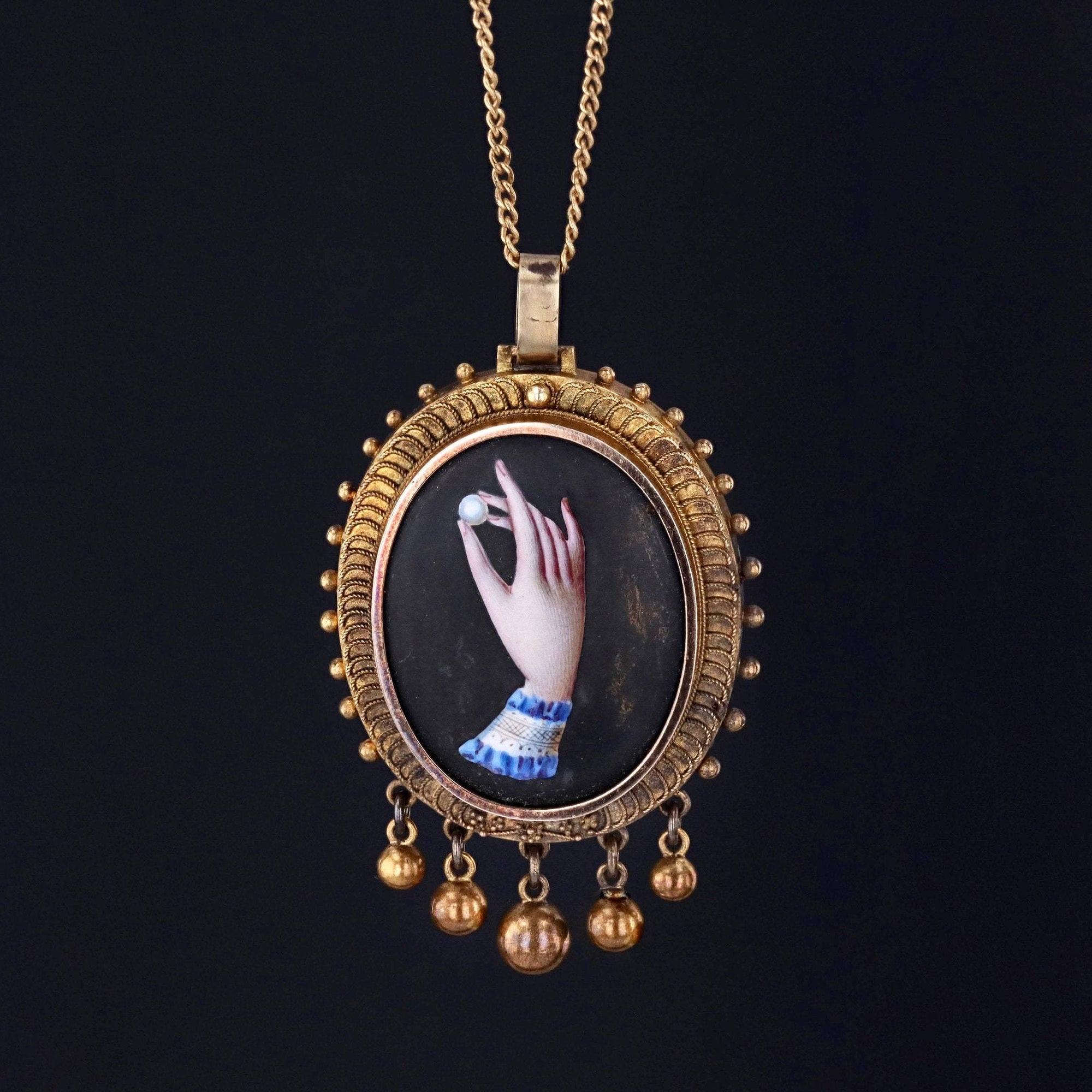 Victorian Hand Holding Pearl Pendant | Antique Pin Conversion 