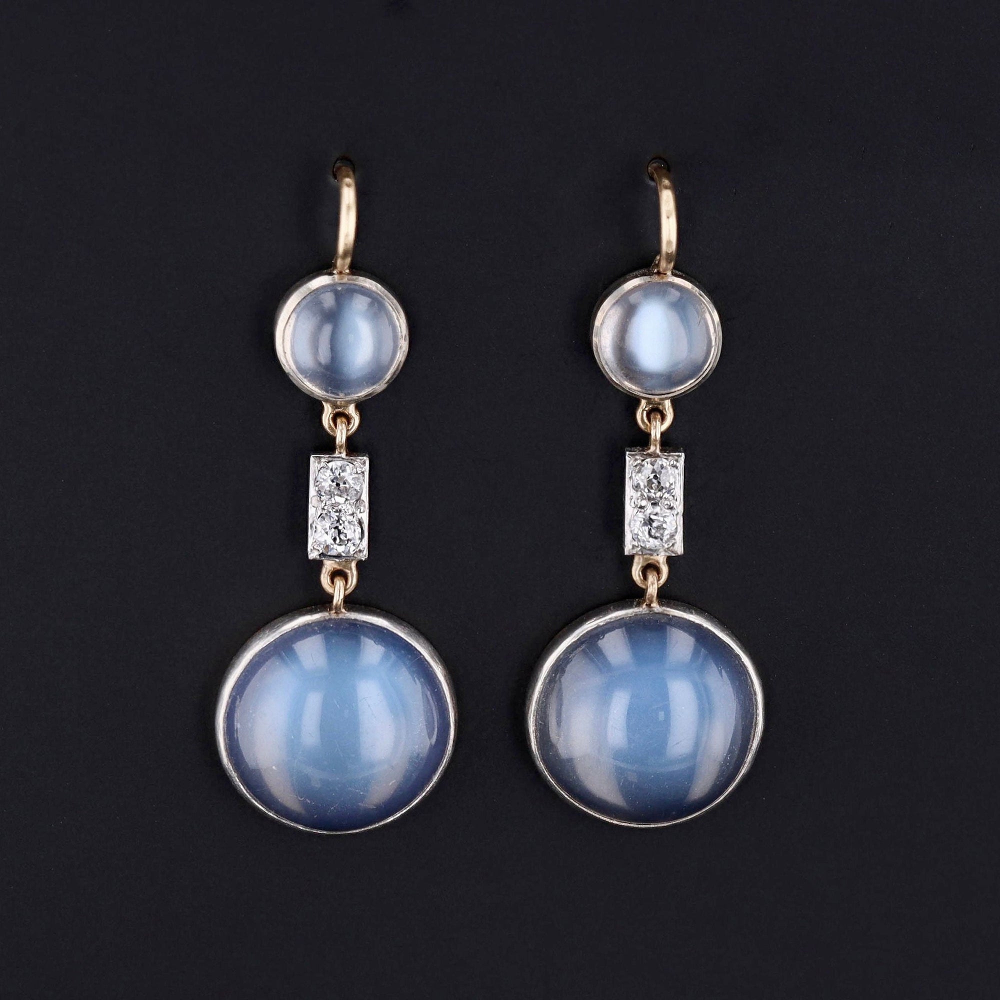 Moonstone & Diamond Earrings | 14k Gold and Platinum Earrings 