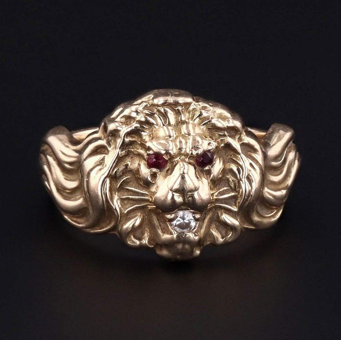 Antique Lion Ring | 14k Gold Ring 