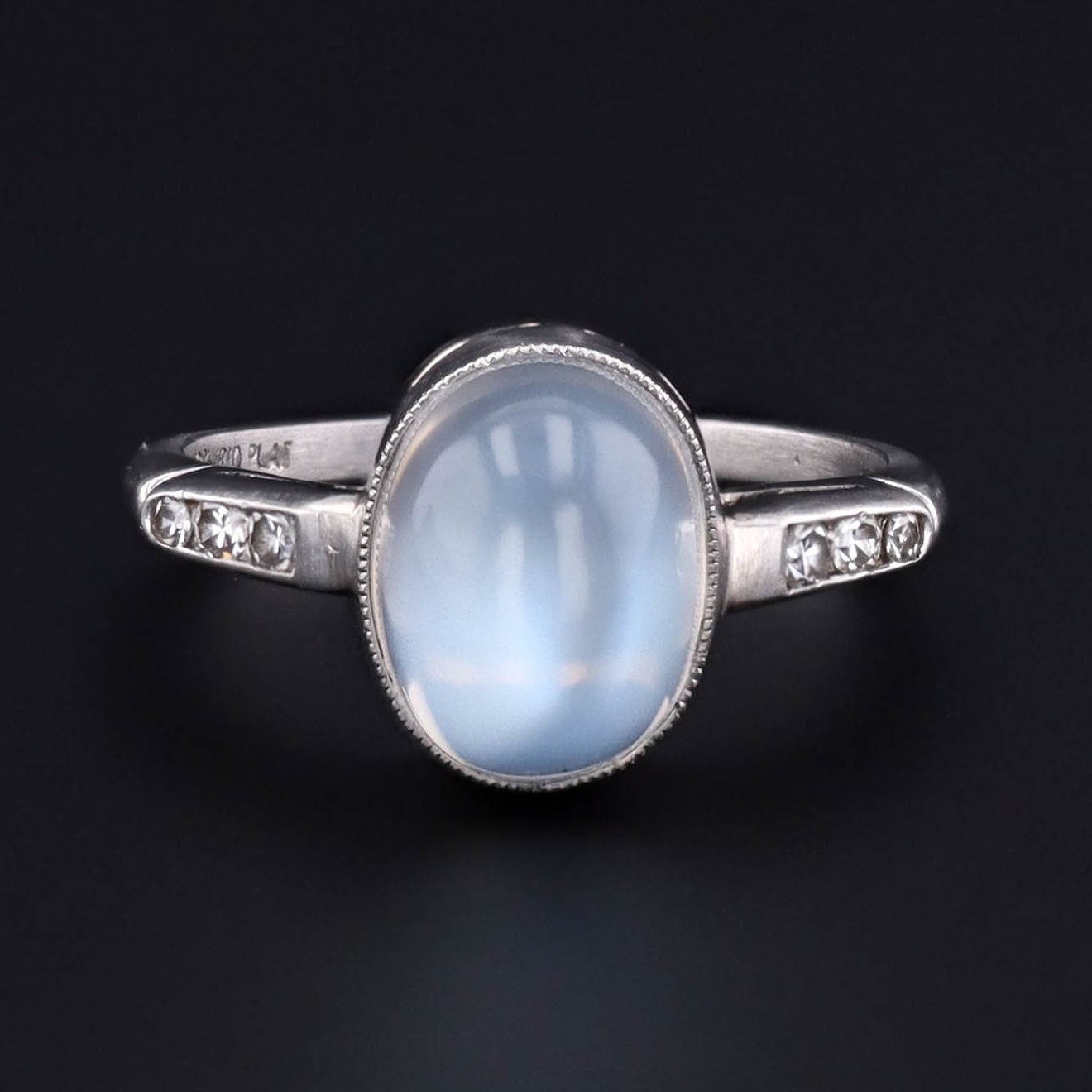 Moonstone and Diamond Ring | Vintage Platinum Moonstone & Diamond Ring 