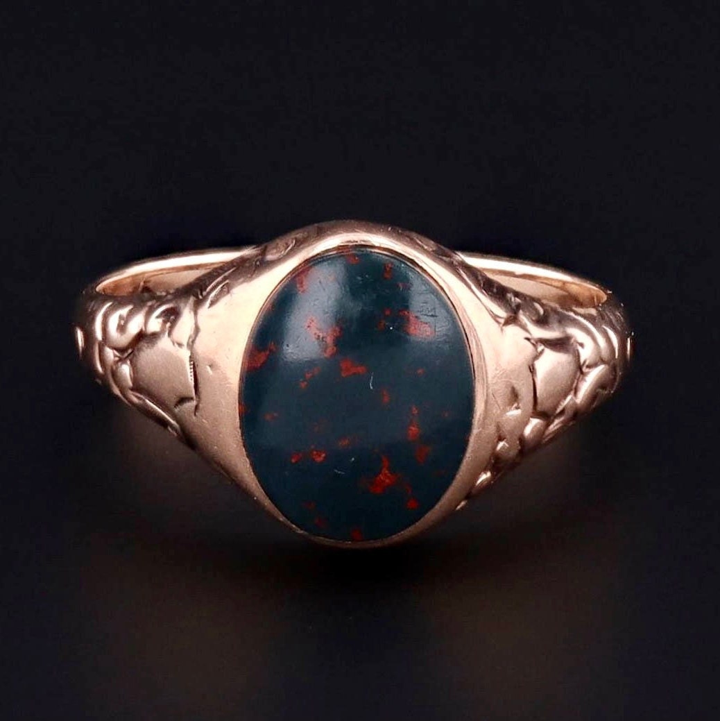 Antique Victorian Bloodstone Signet Ring Dated 1878 - Ruby Lane
