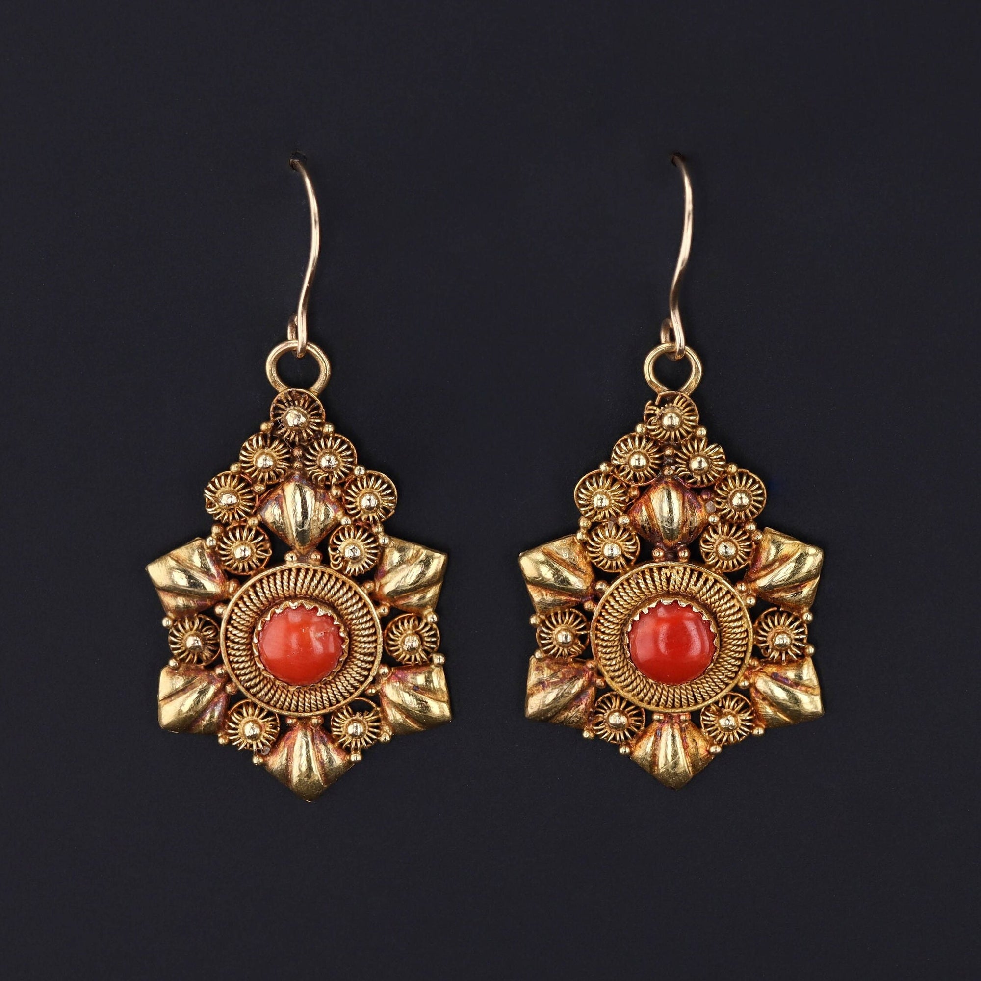 Antique Coral Earrings | 18k Gold Earrings 