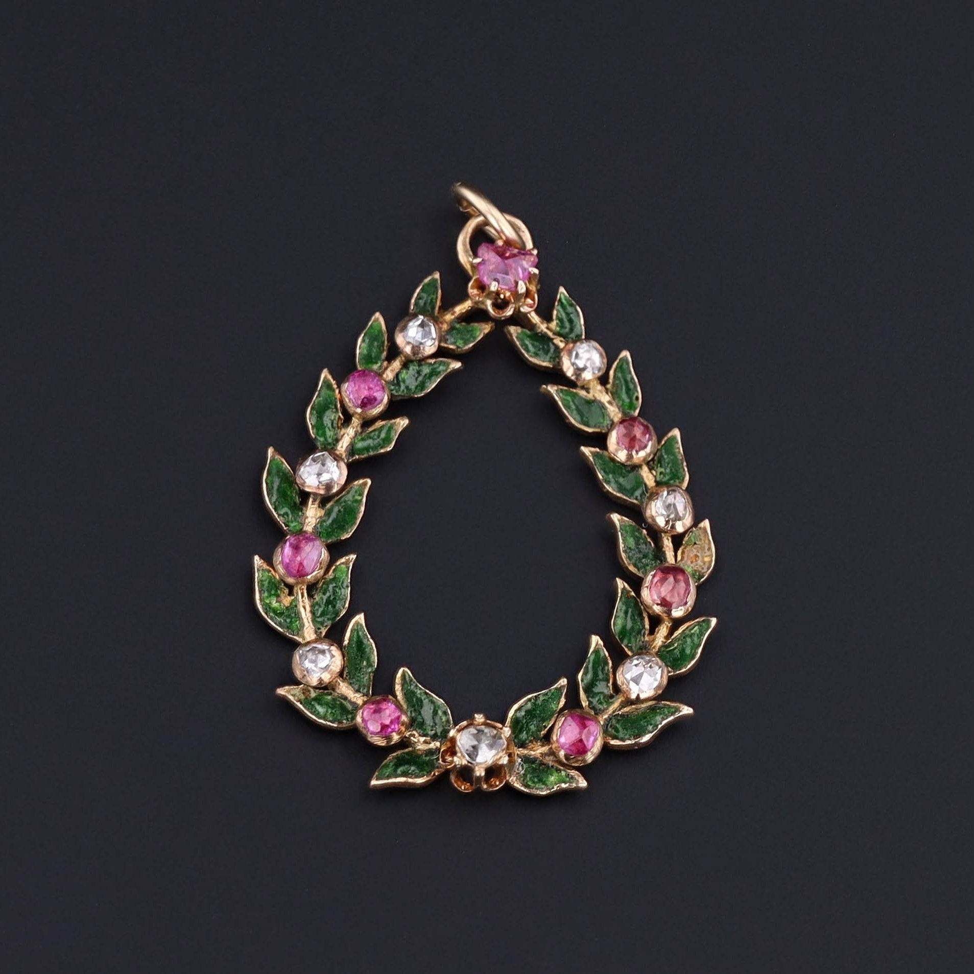 Antique Wreath Pendant | Ruby Diamond & Emerald Wreath Pendant 