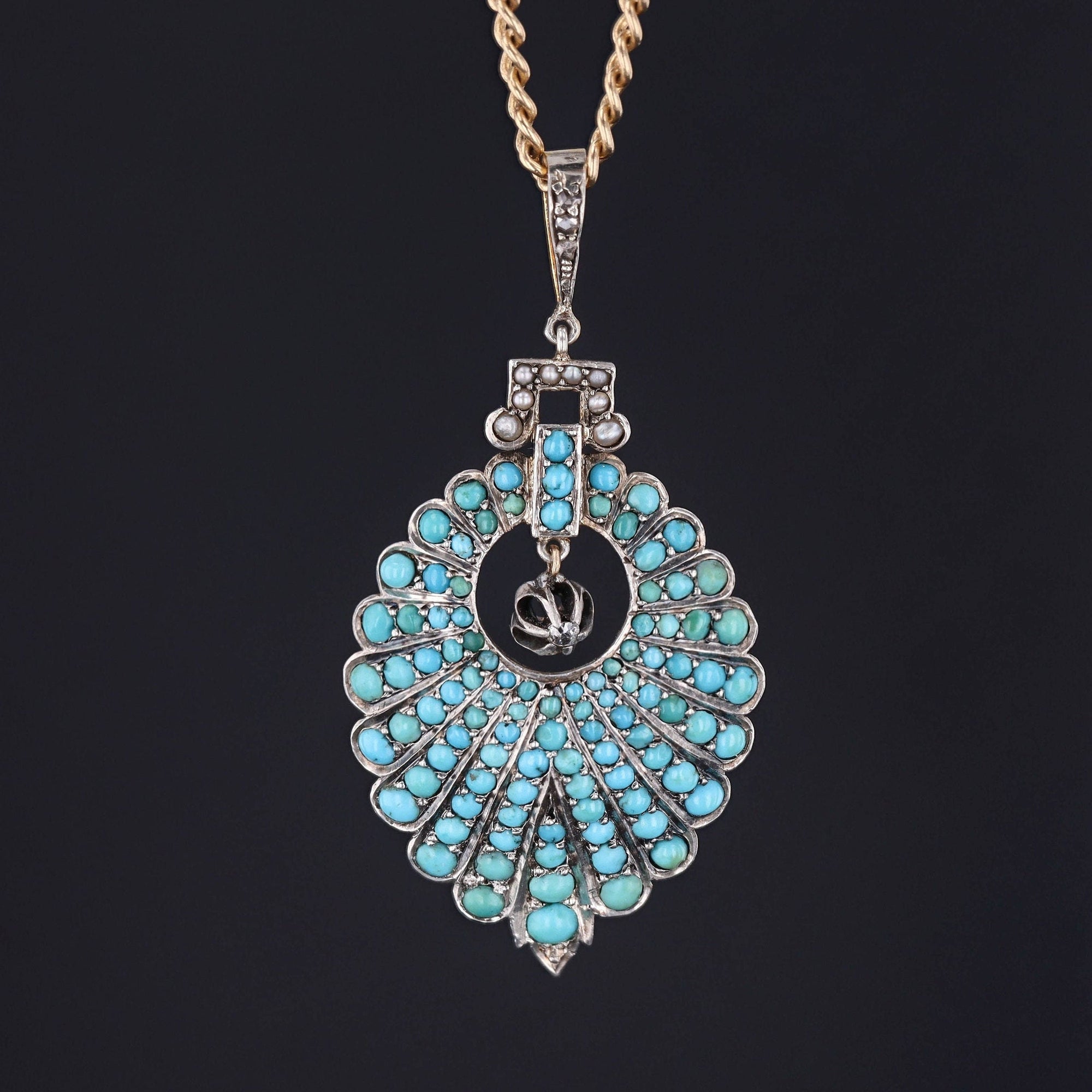 Turquoise & Diamond Pendant | Antique Turquoise Pendant 