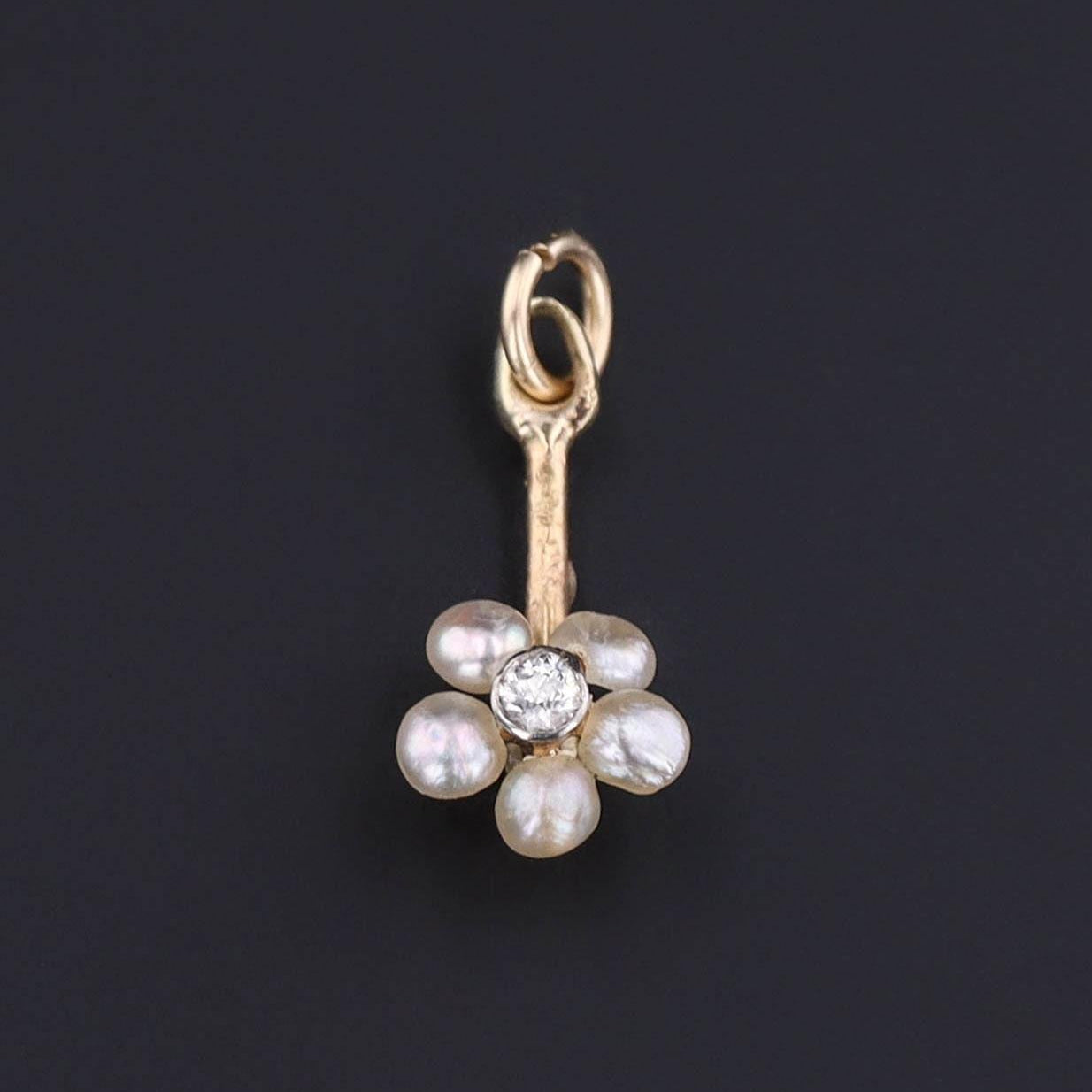 Pearl & Diamond Flower Pendant | Antique Pin Conversion Pendant 