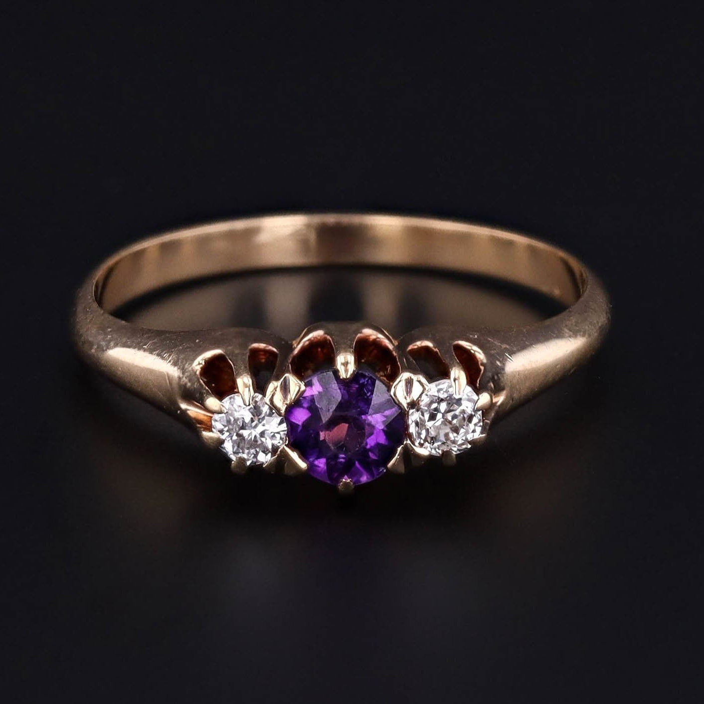 Vintage Amethyst & Diamond Ring | 14k Gold Amethyst Ring 