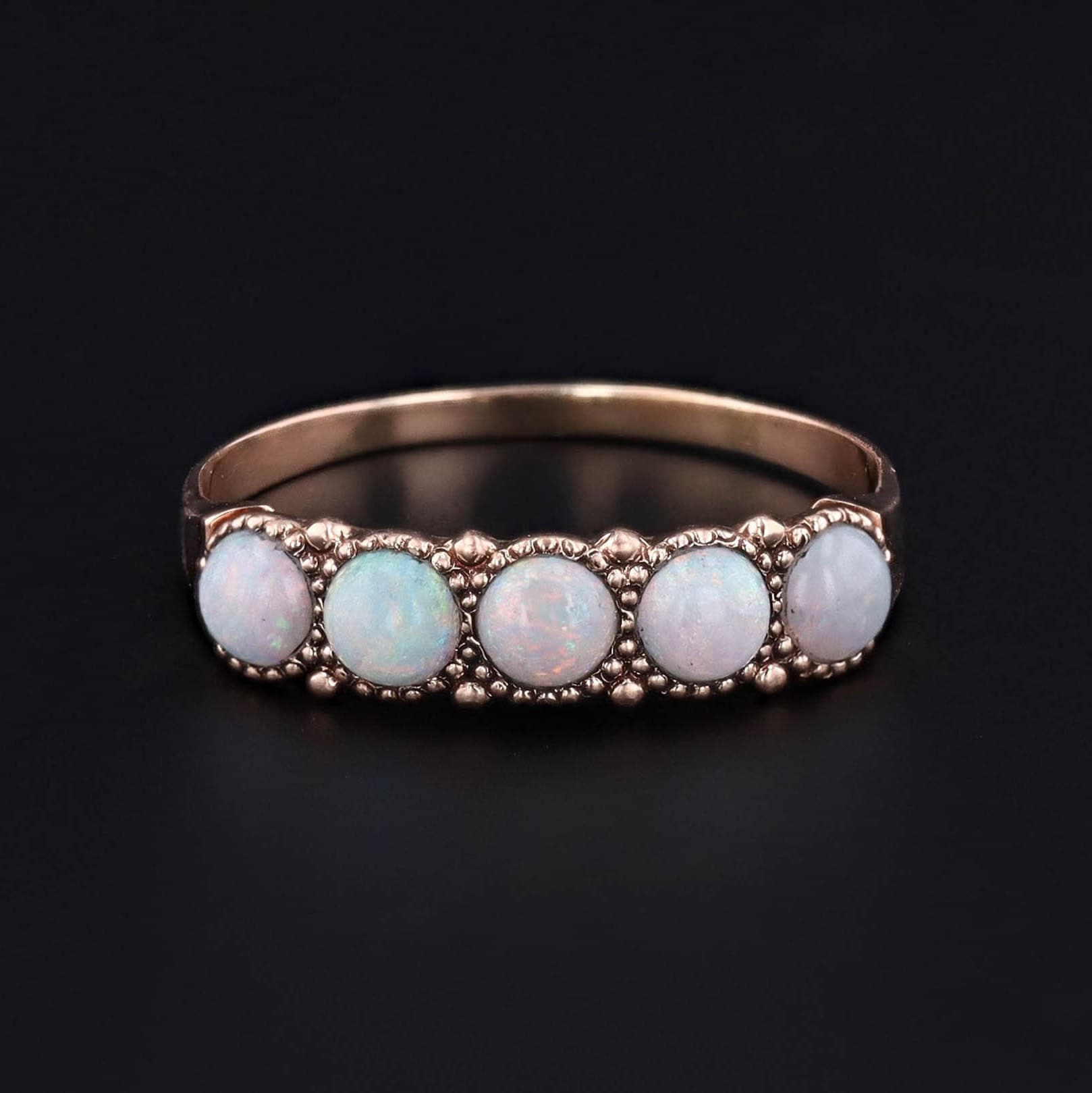 Antique Opal Ring | Five Opal Row Ring 
