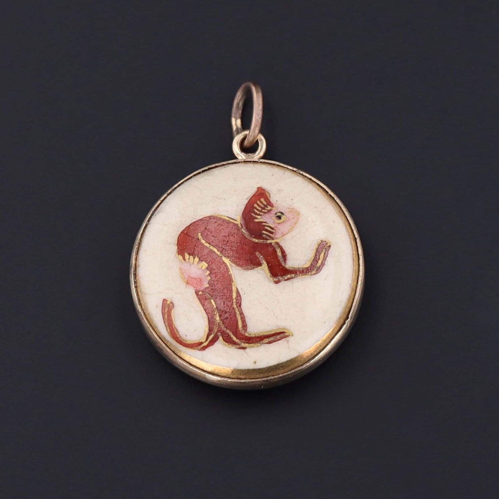 Antique Japanese Monkey Charm | Domed Back Satsuma Charm 