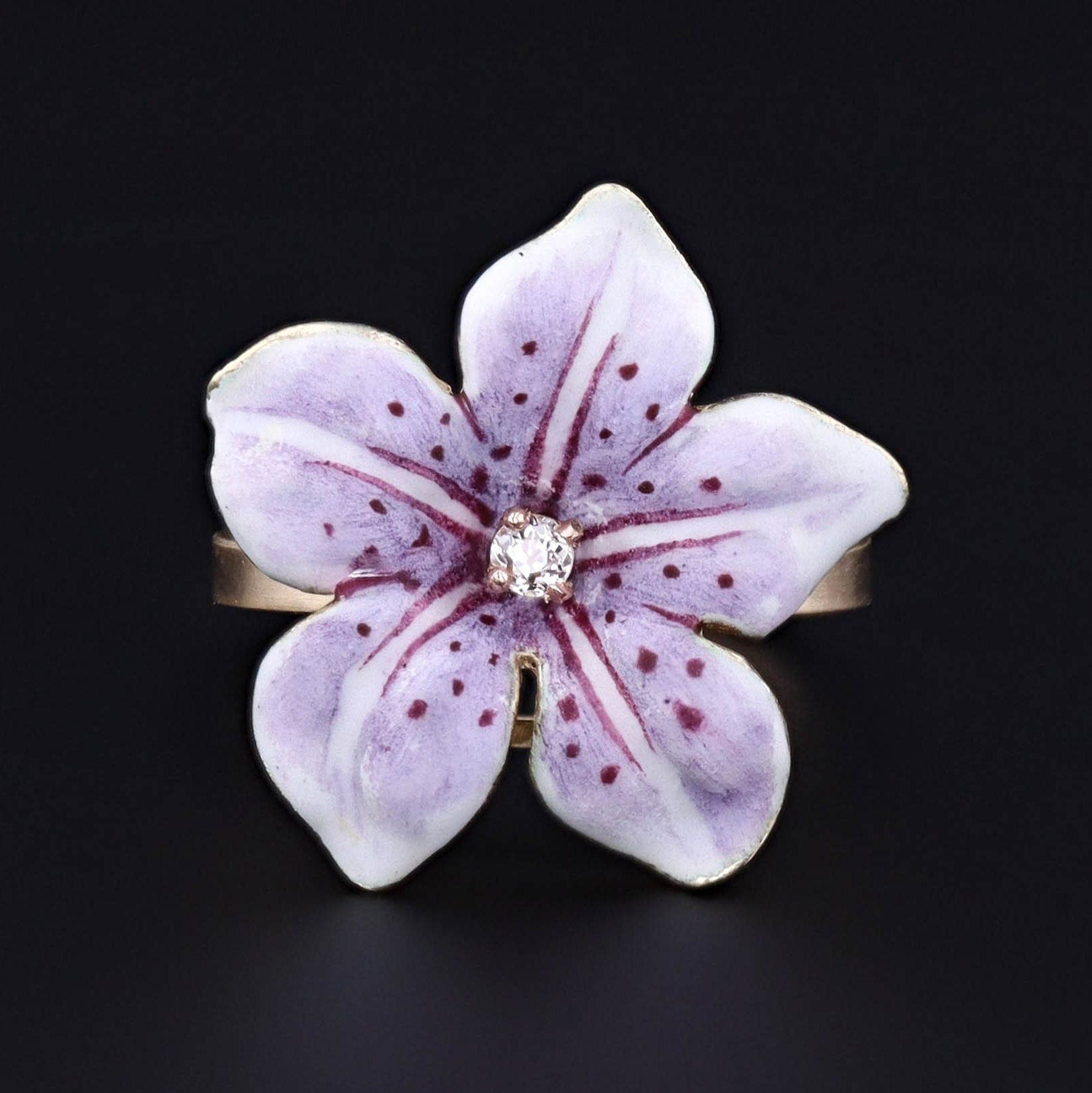 Enamel Flower Ring | Antique Pin Conversion Ring 
