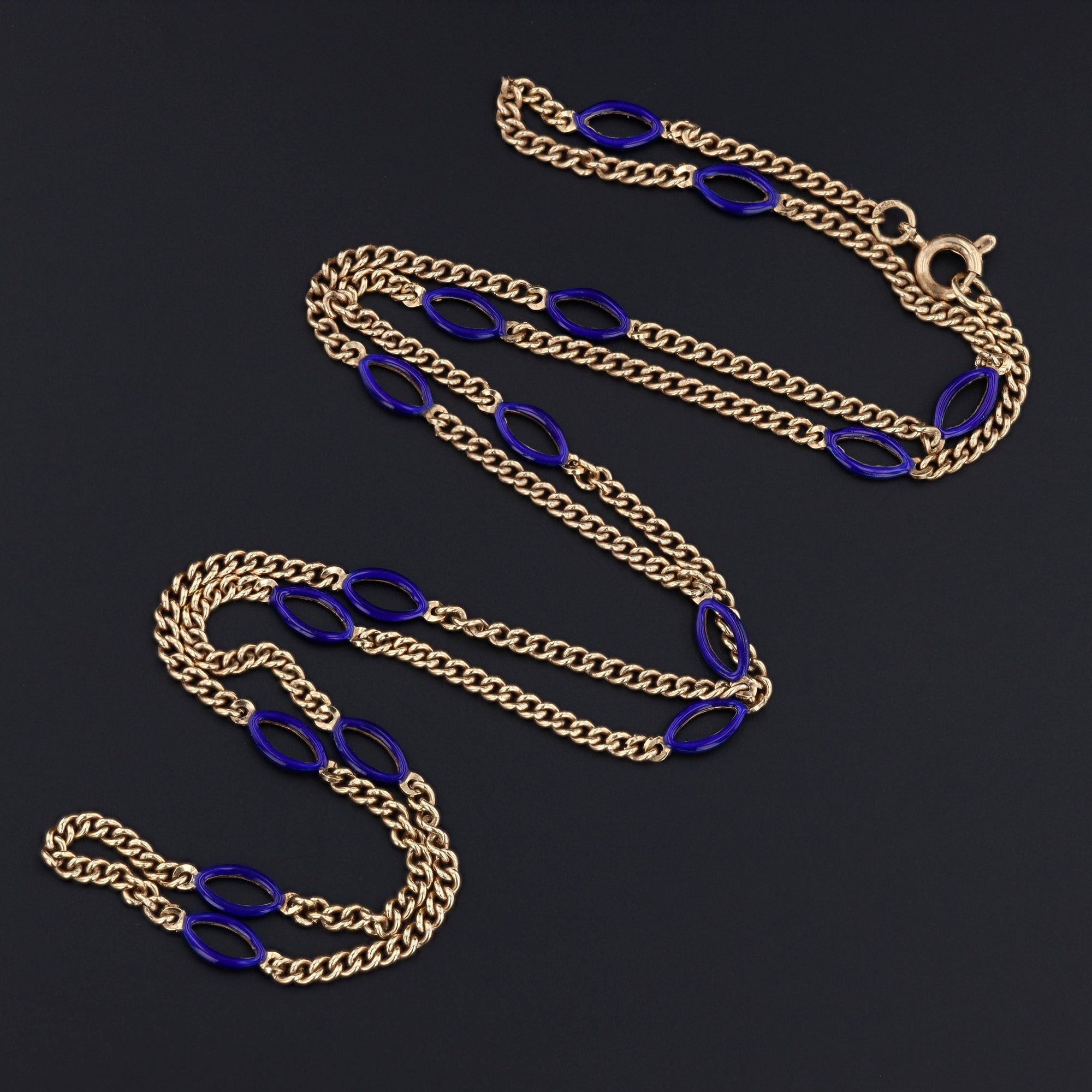 Vintage Blue Enamel Chain | 14k Gold Chain 