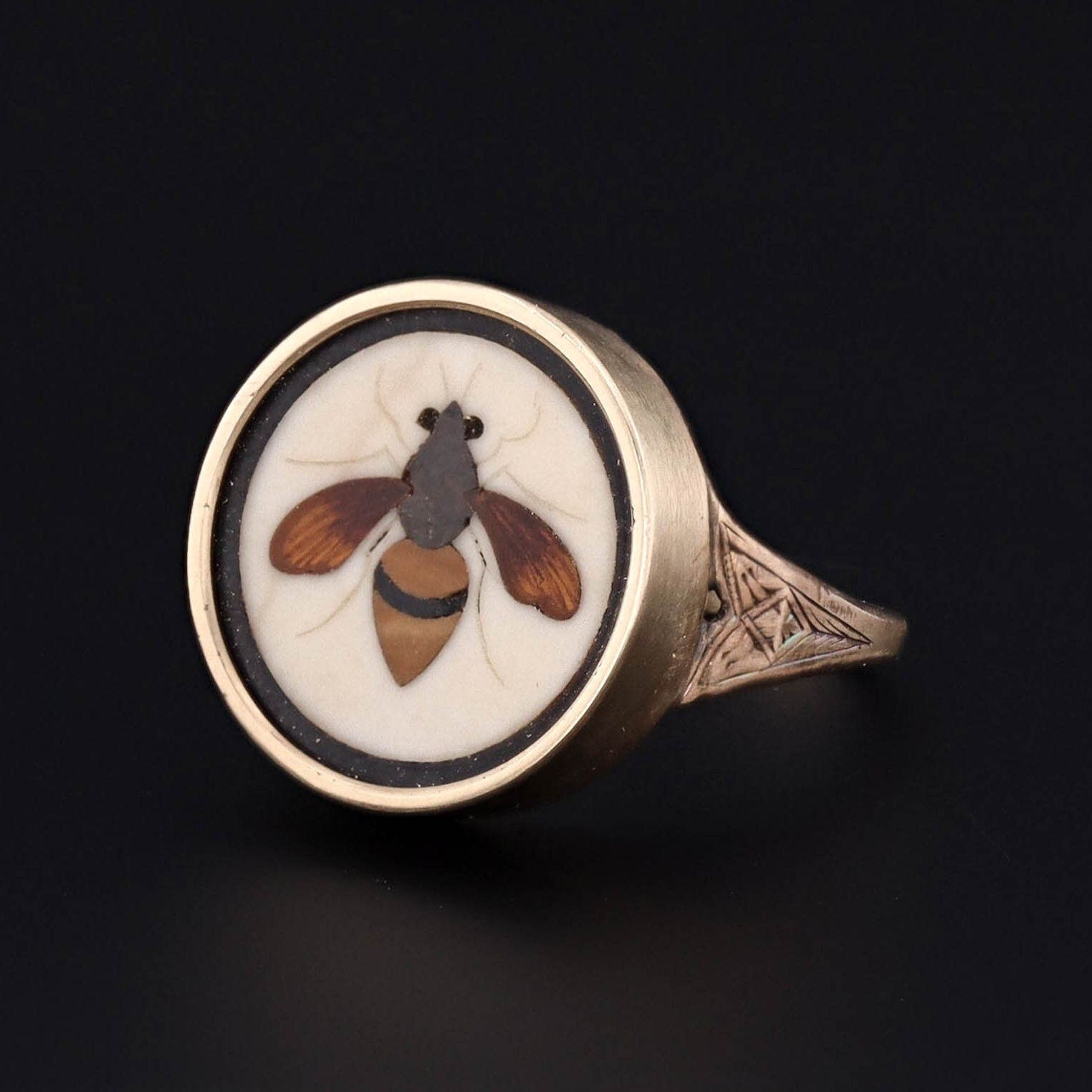 Pietra Dura Bee Ring | Antique Pin Conversion Ring 