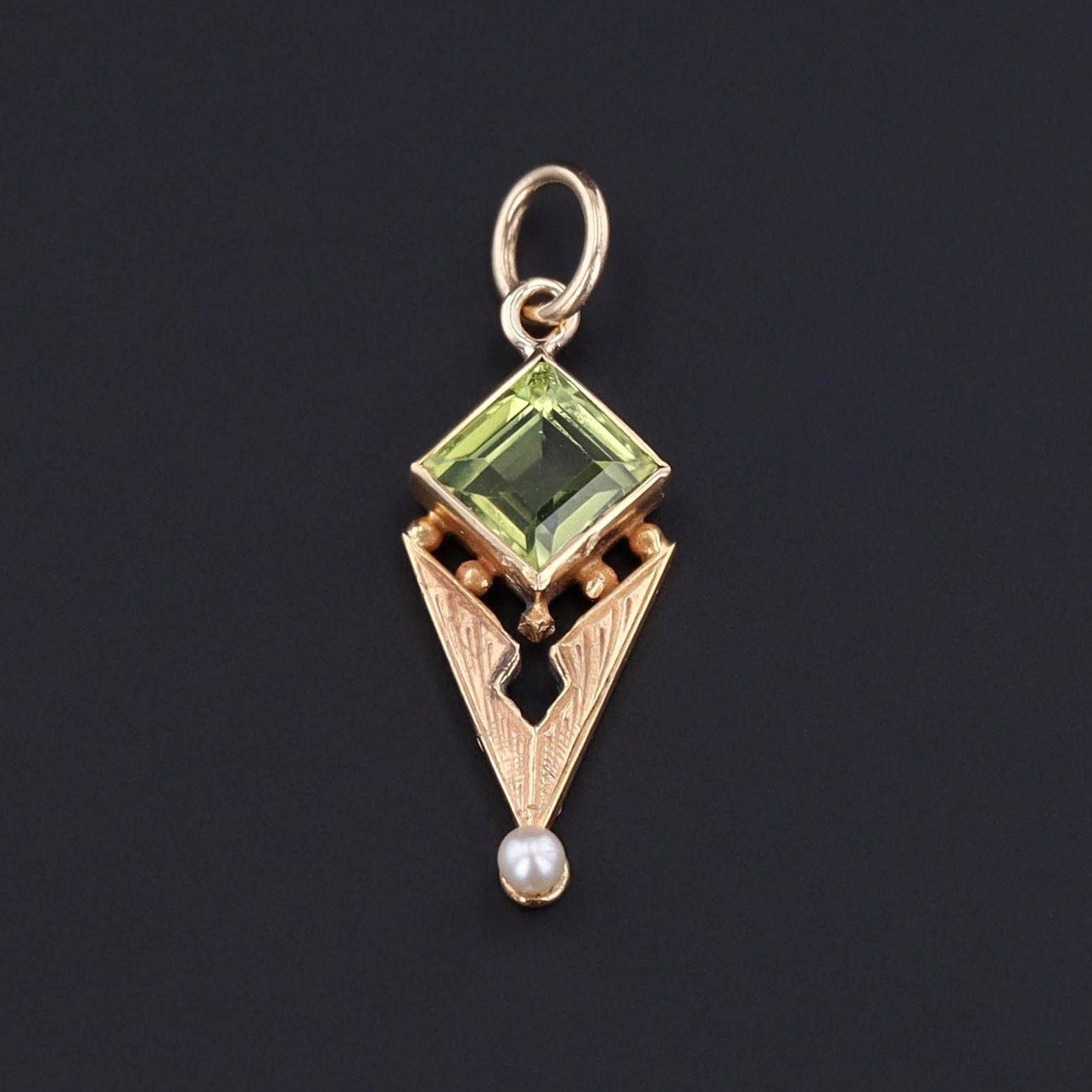 Antique Peridot & Pearl Pendant | Antique 14k Gold Pendant 