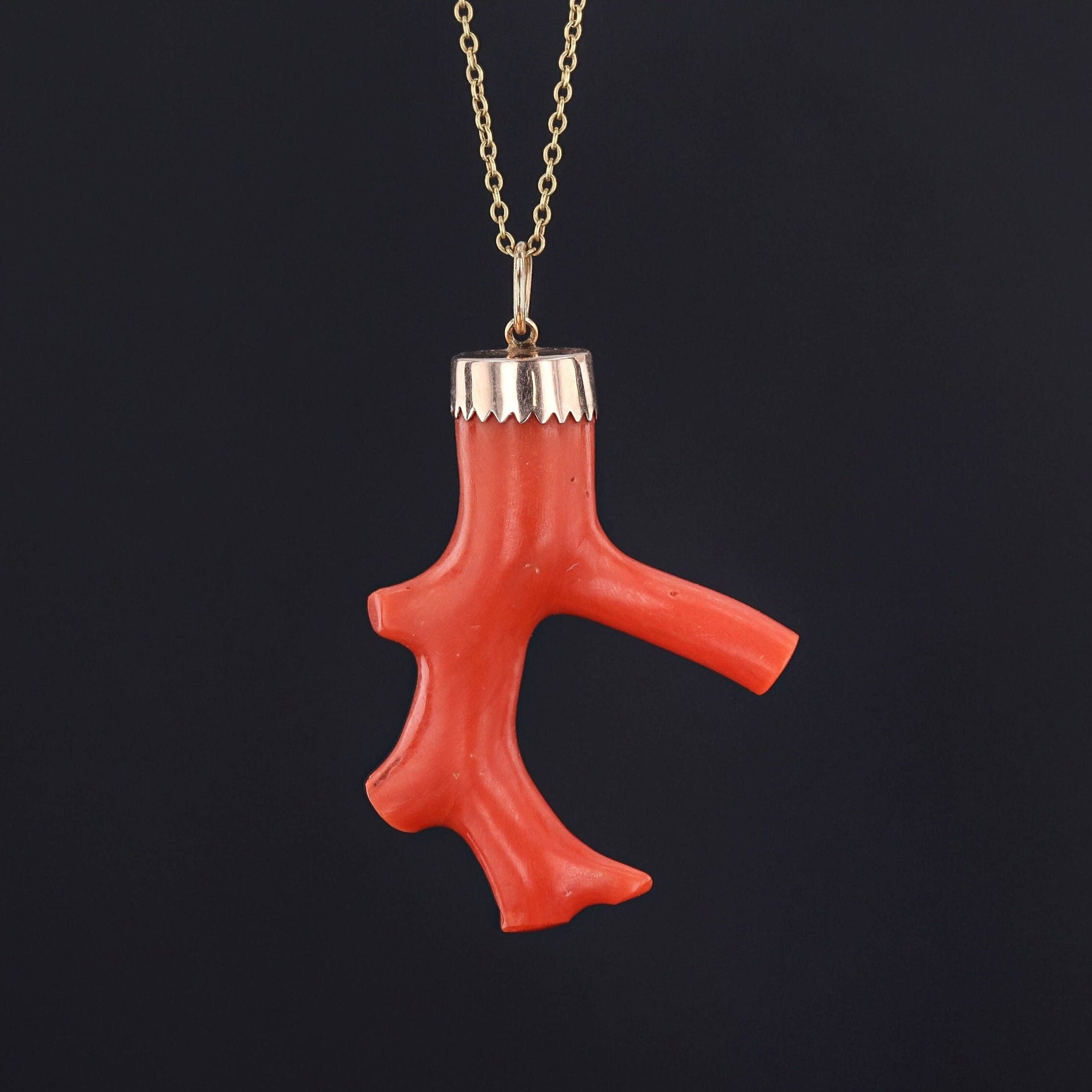 Vintage Coral Pendant | 14k Gold Coral Branch Pendant 