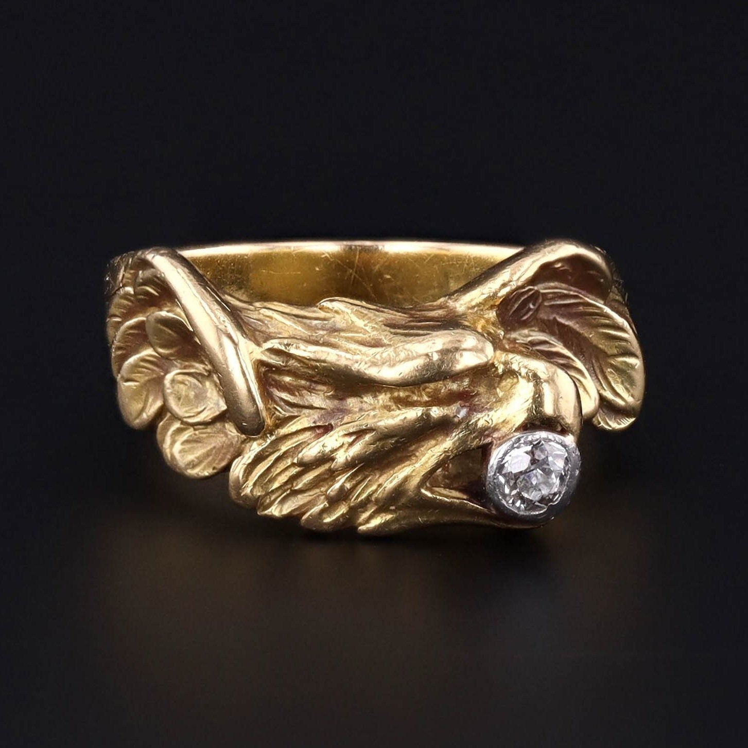 Antique Eagle With Diamond Ring | 14k Gold Ring 