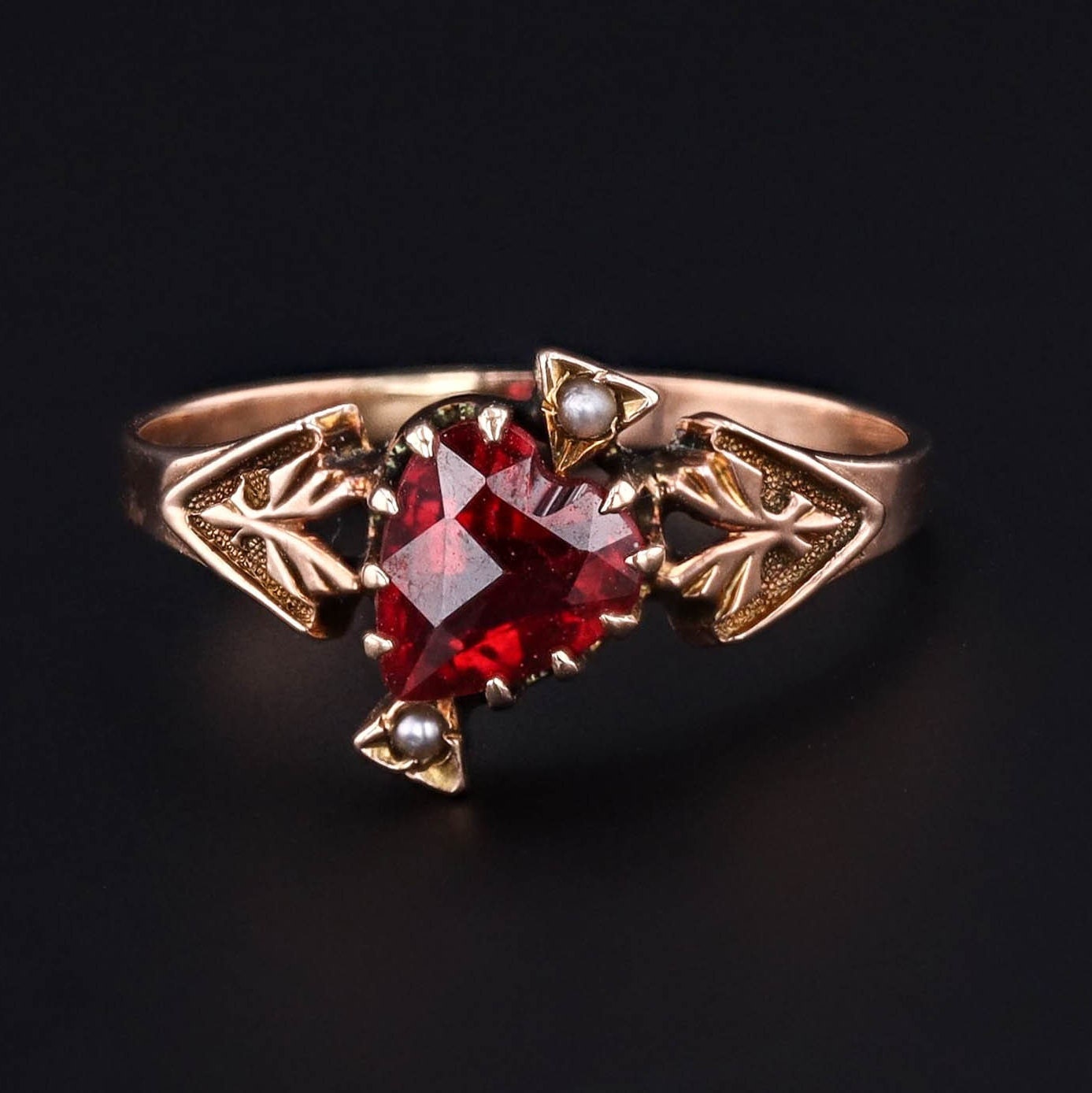Antique Heart Ring | Paste Heart With Pearls Ring 