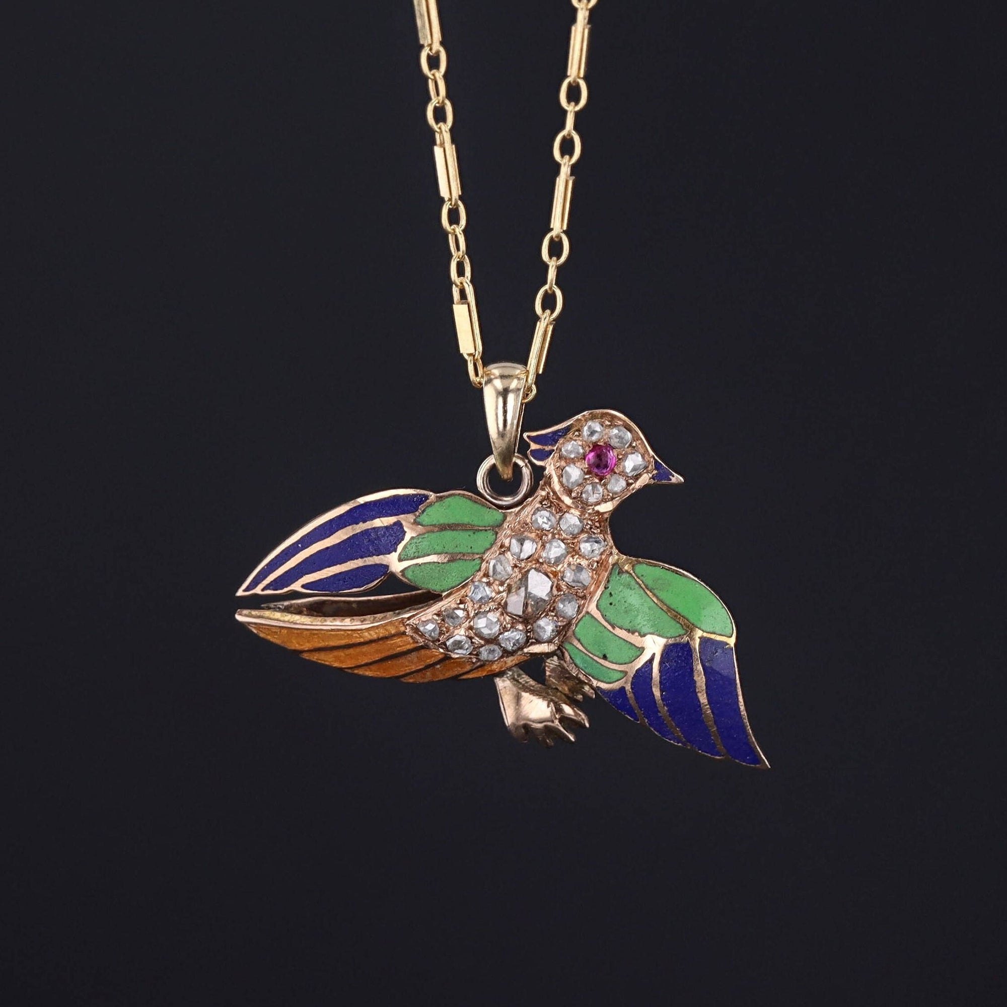 Antique Bird Pendant | Enamel & Diamond Bird Pendant 