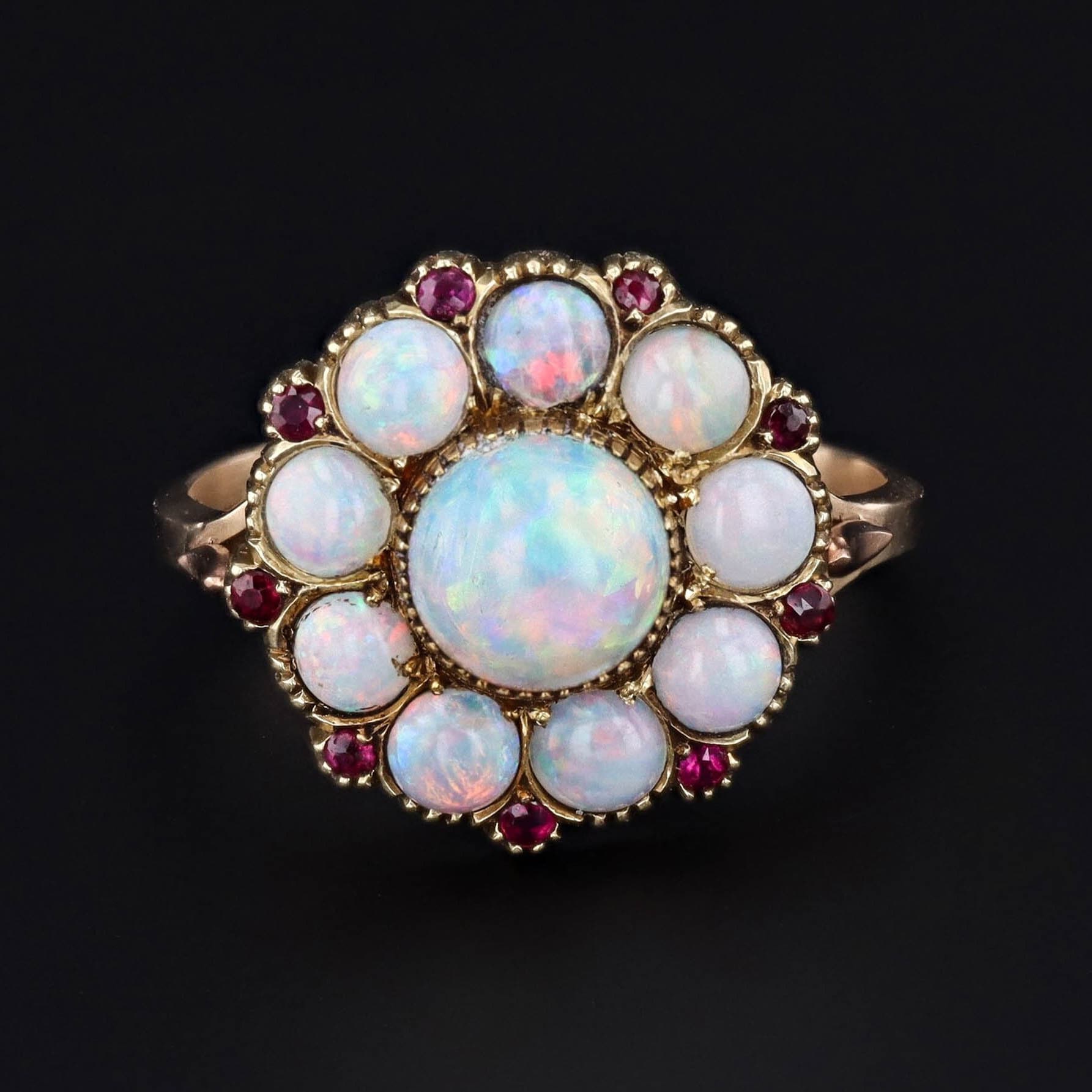 Opal & Ruby Ring | 14k Gold Opal Ring 