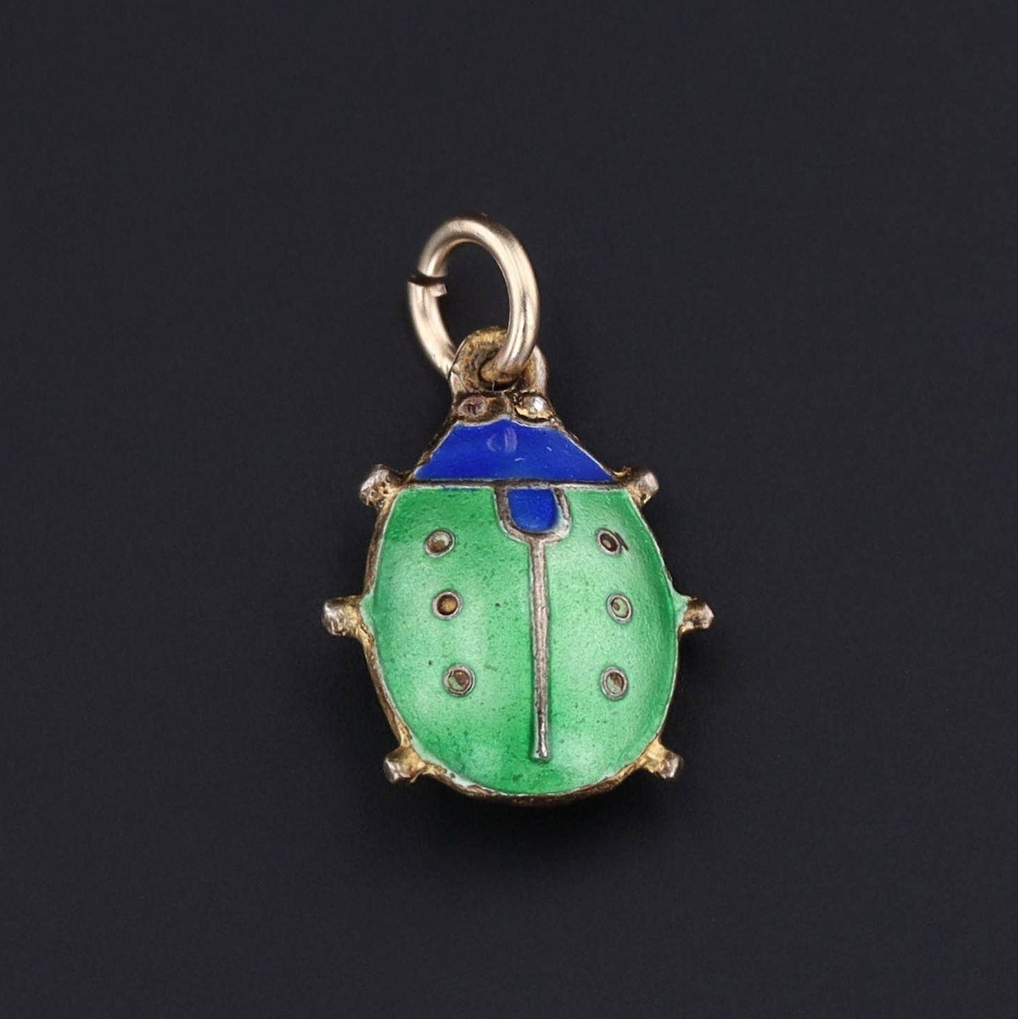 Vintage Green Ladybug Charm | 14k Gold & Enamel Ladybug Charm 