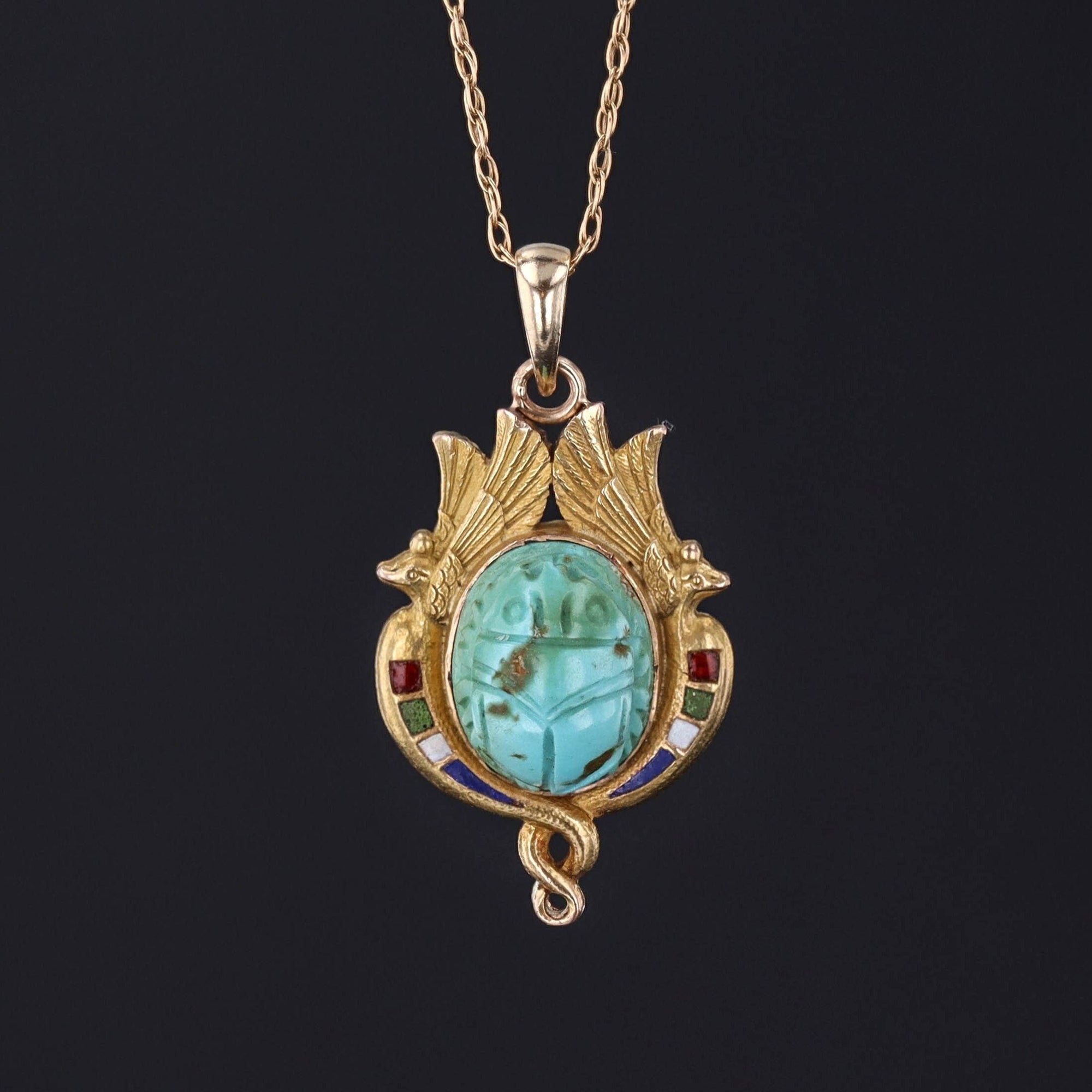 Egyptian Revival Pendant | Antique Gold & Turquoise Pendant 
