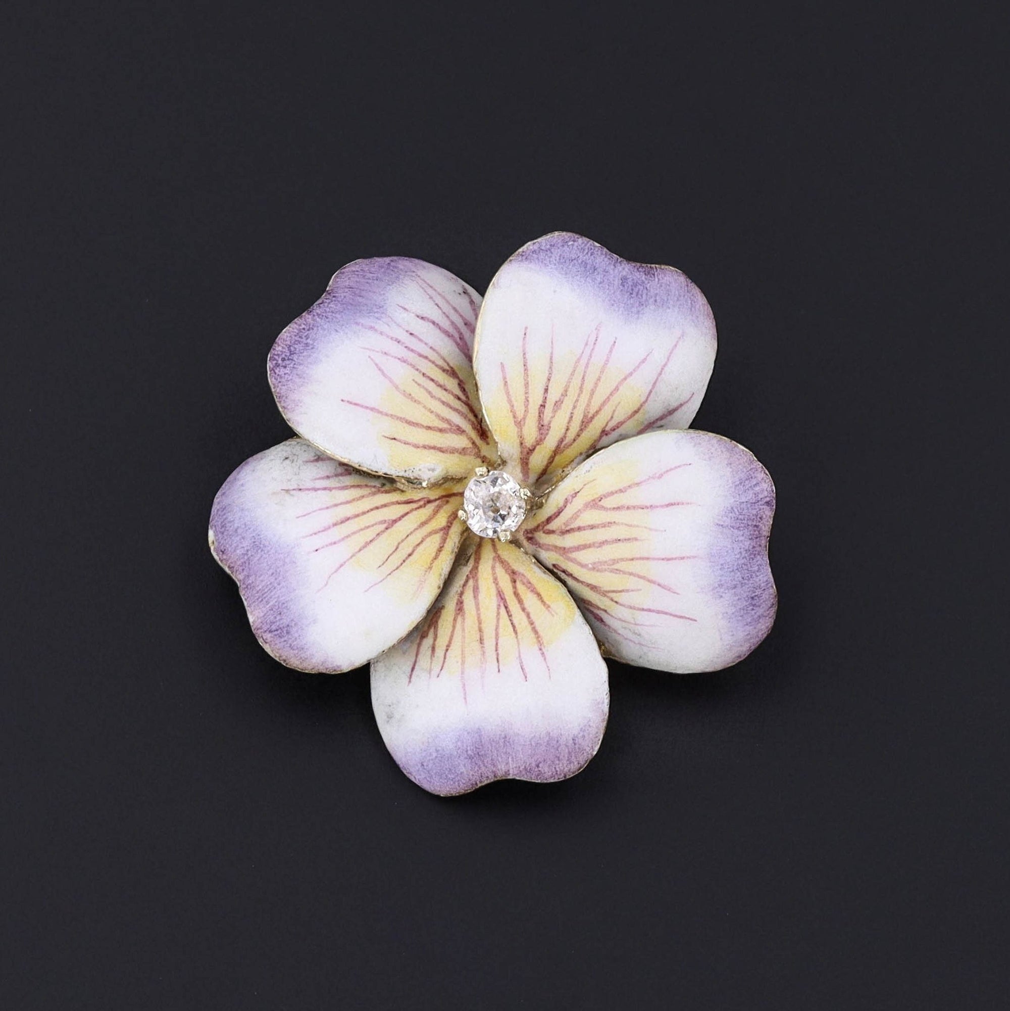 Vintage Flower Brooch | Enamel Flower Brooch with Diamond 