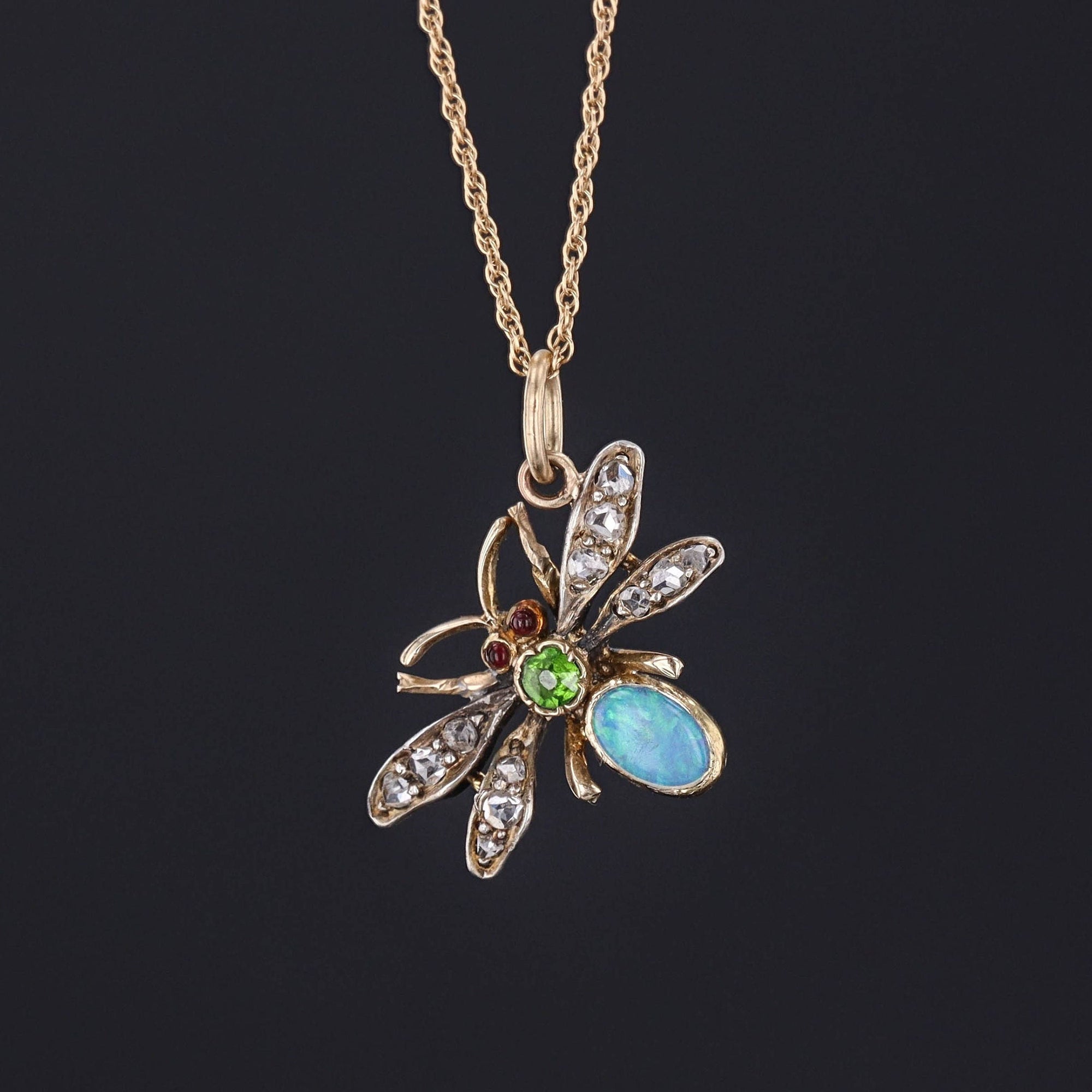 Gemstone Insect Pendant | Antique Pin Conversion 