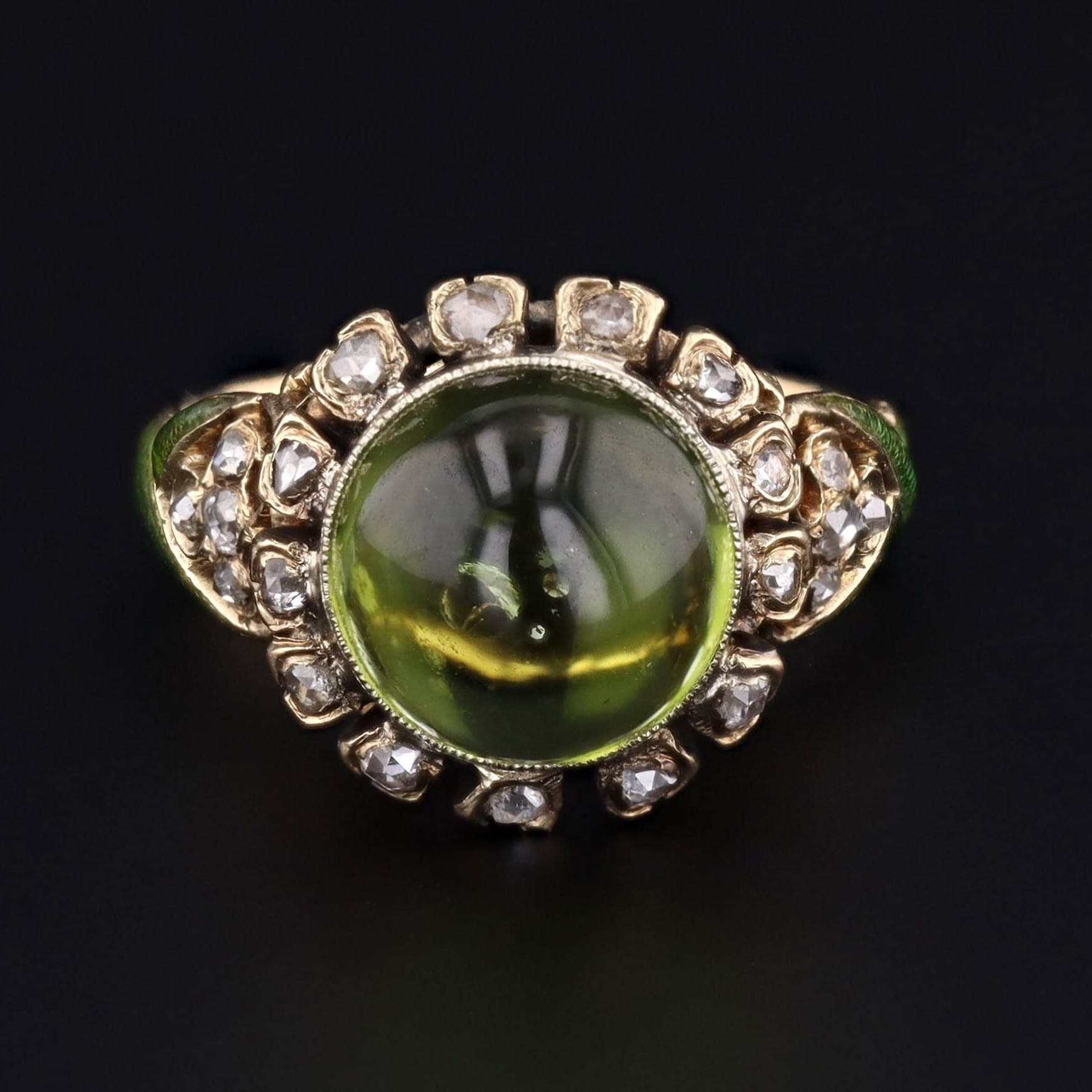 Antique Peridot Diamond & Enamel Ring | Antique Ring 