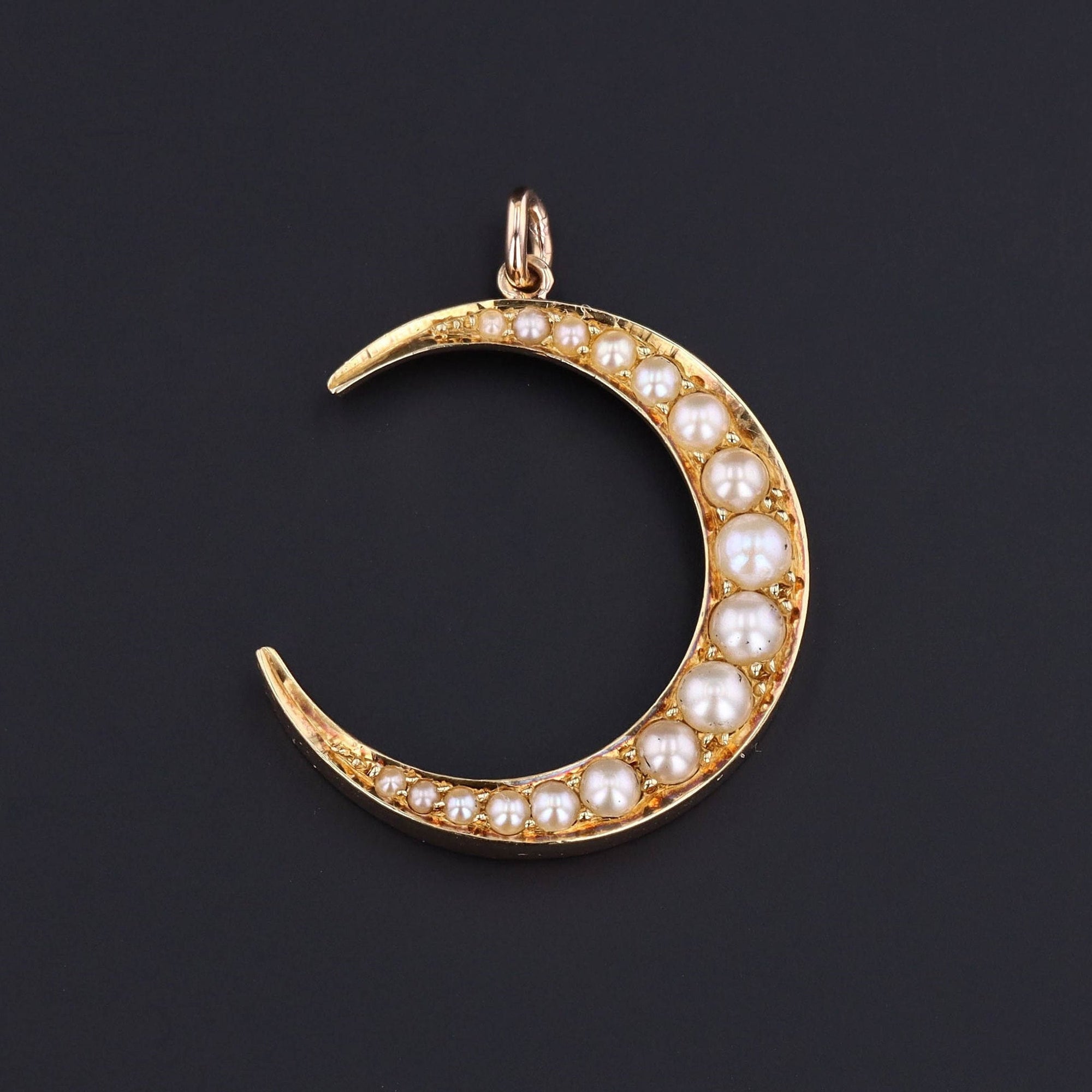 14k Gold & Pearl Crescent Moon Pendant | Antique Pin Conversion 