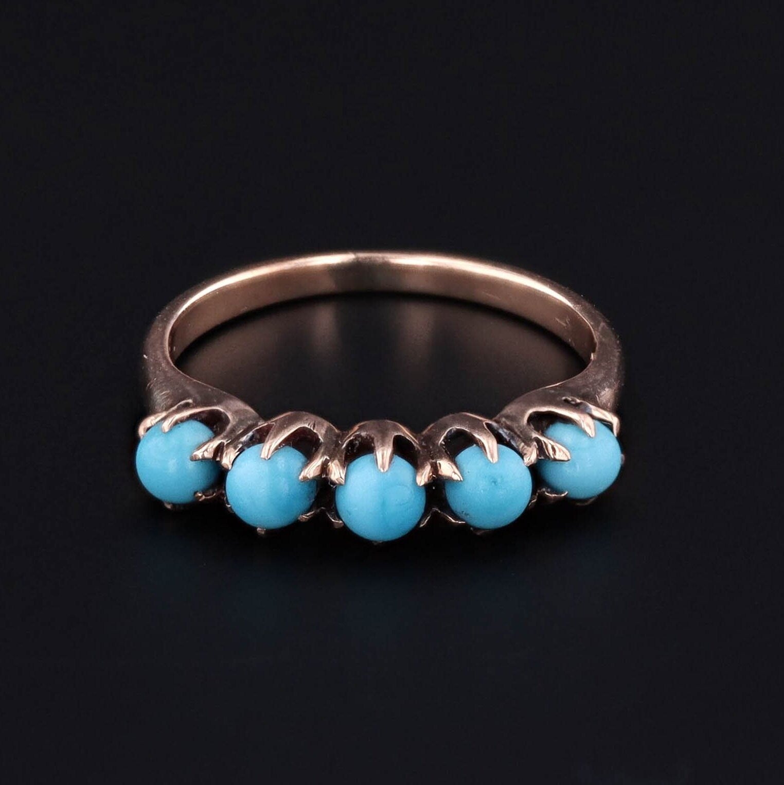 Antique Turquoise Glass Ring | 10k Gold Turquoise Glass Bead Ring 