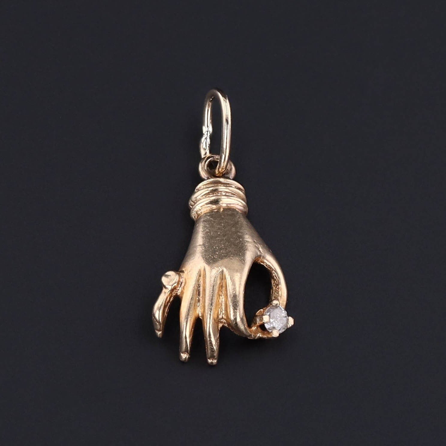 14k Gold Hand Charm | Diamond Hand Pendant 