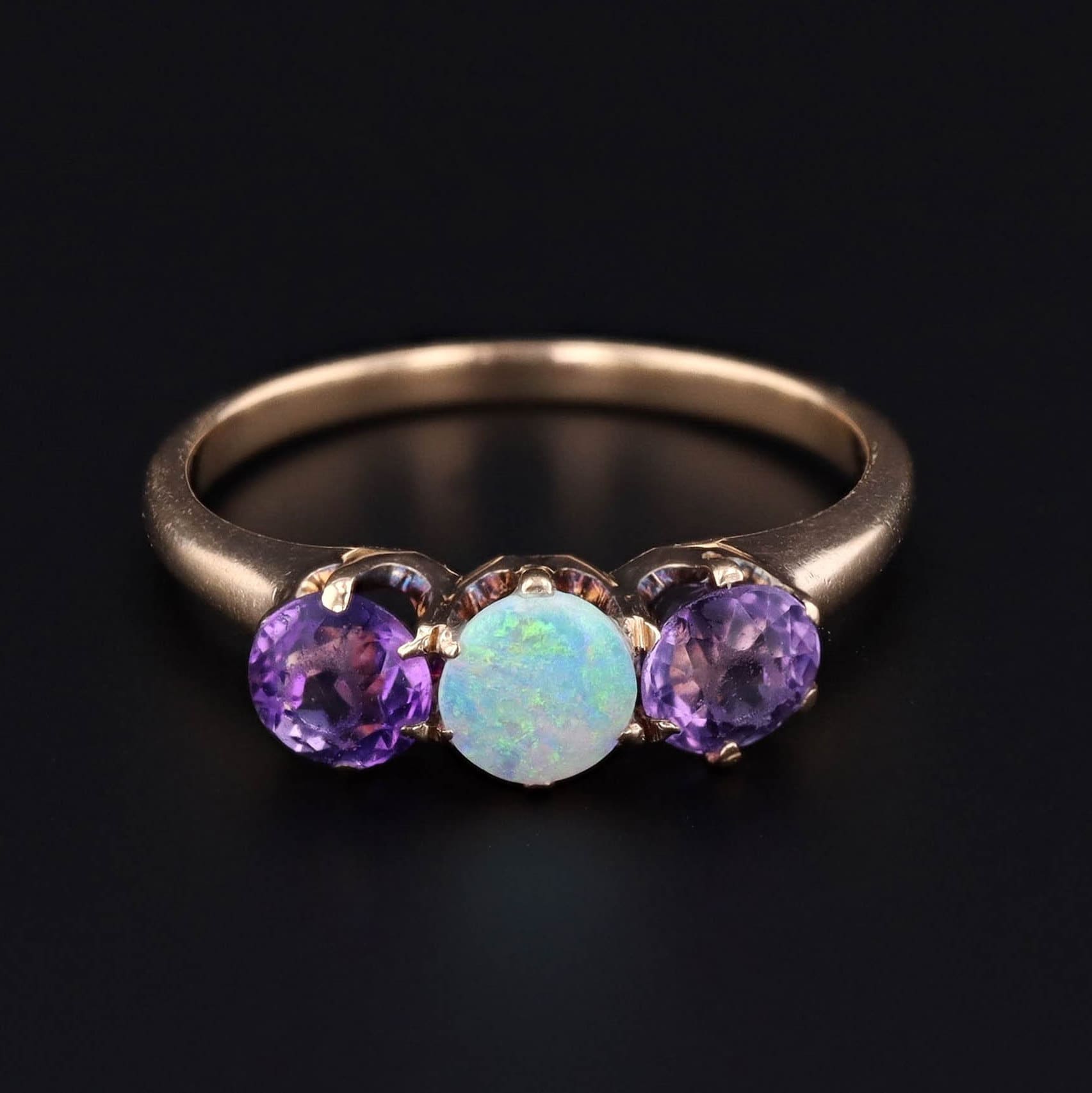 Antique Opal & Amethyst Ring | 14k Gold Opal Ring 