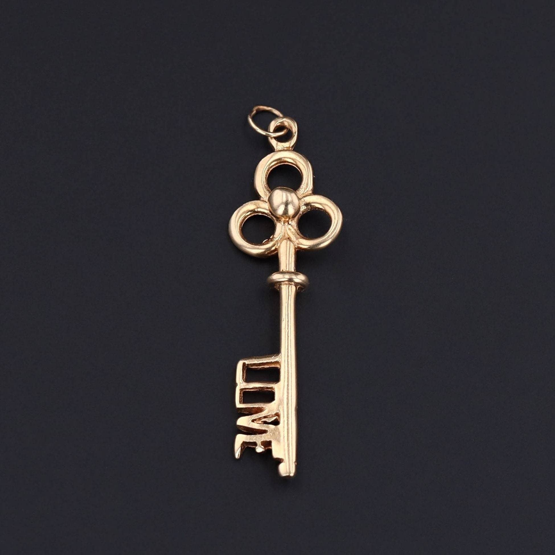 Gold Skeleton Key Pendant | 14k Gold Key Pendant 