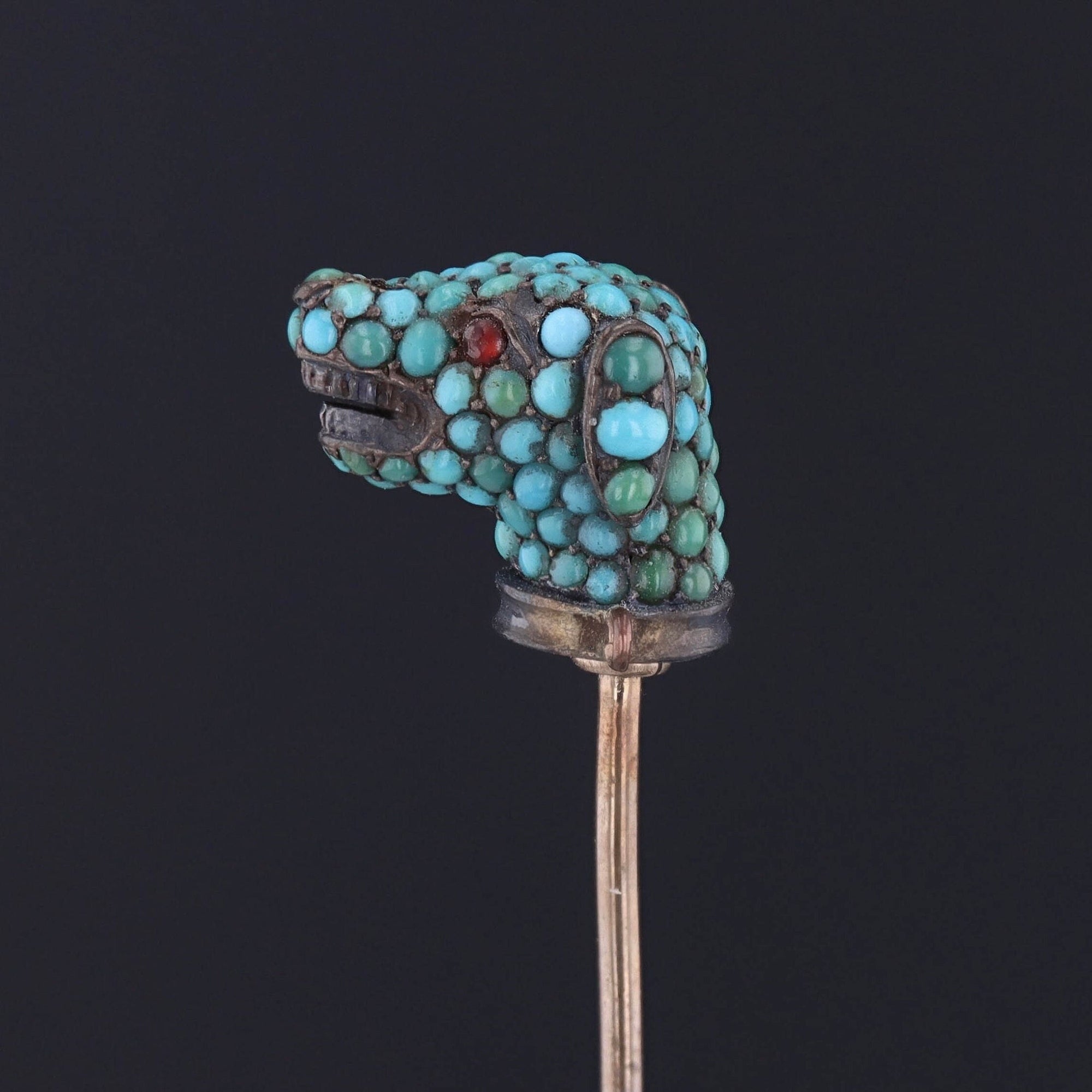 Antique Turquoise Stickpin | Turquoise Dog Stickpin 