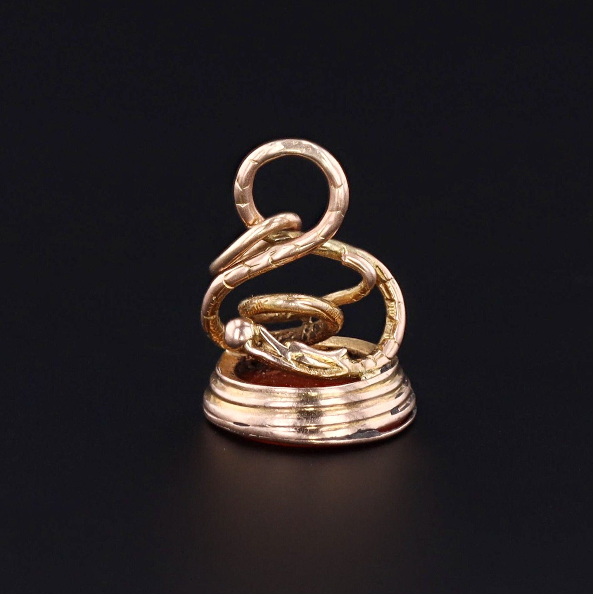Antique Snake Fob or Pendant | 14k Gold Fob With Carved Carnelian Intaglio 